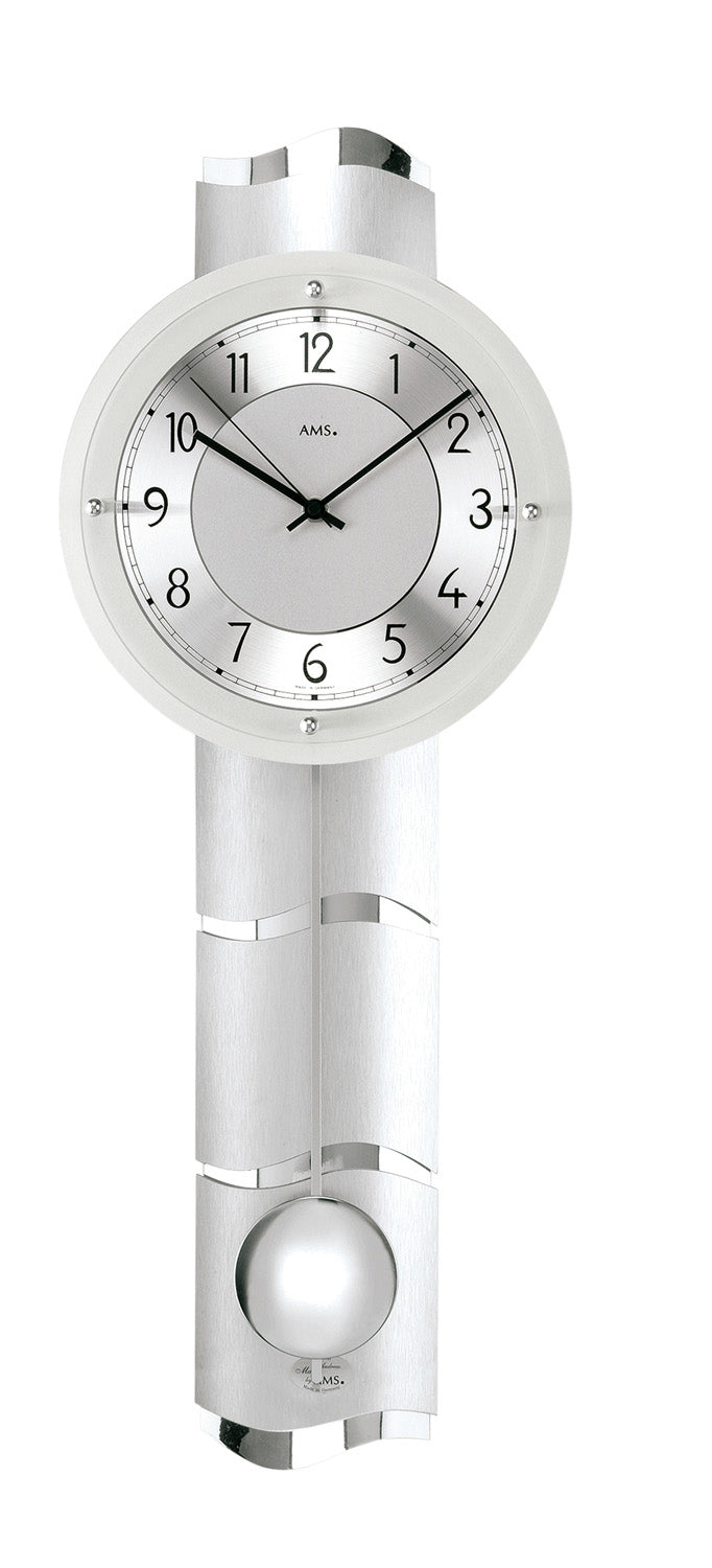 AMS F5215Q Pendel-Wanduhr Silber • Mineralglas • Quarz-Pendelwerk