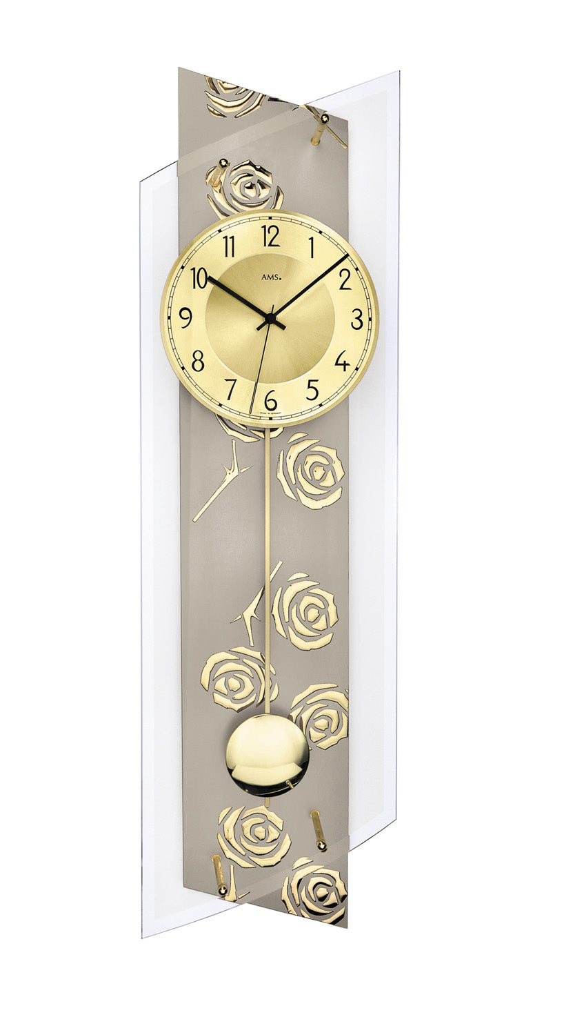 AMS F5223 Wanduhr Rosendekor • Funk-Pendelwerk • Mineralglas