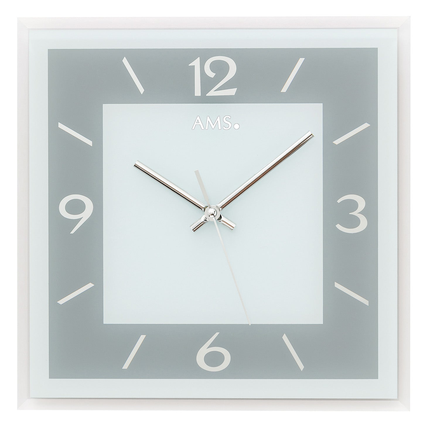 AMS W9573 Wanduhr Blaugrau • Schleichendes Quarzwerk • Facettiertes Spiegelglas