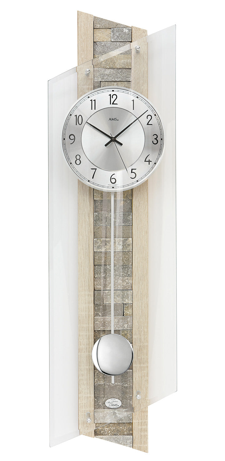 AMS F5224 Wanduhr Naturstein-Einlage • Funk-Pendelwerk • Mineralglas