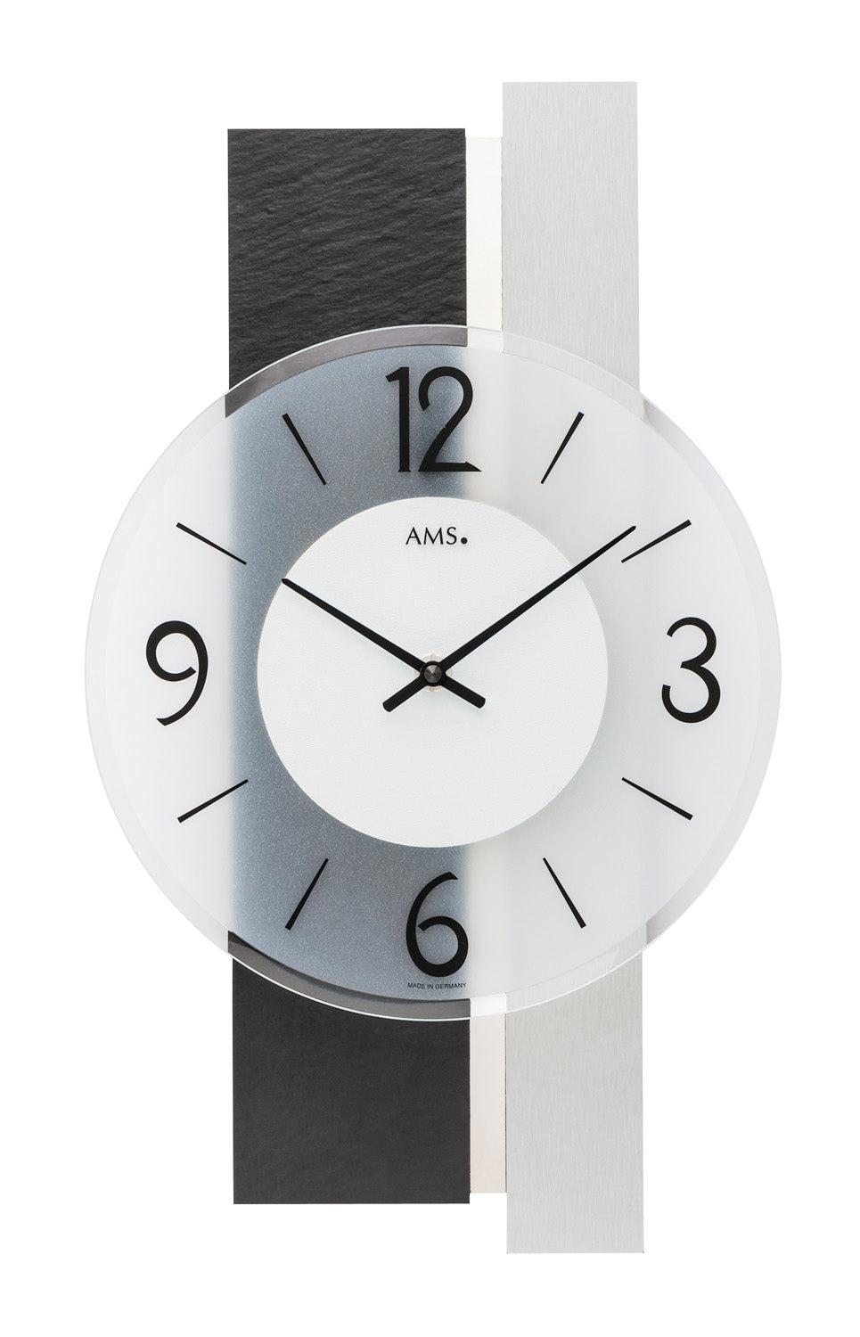 AMS W9555 Wanduhr Schiefer/Aluminium • Facettiertes Mineralglas • Holzgehäuse