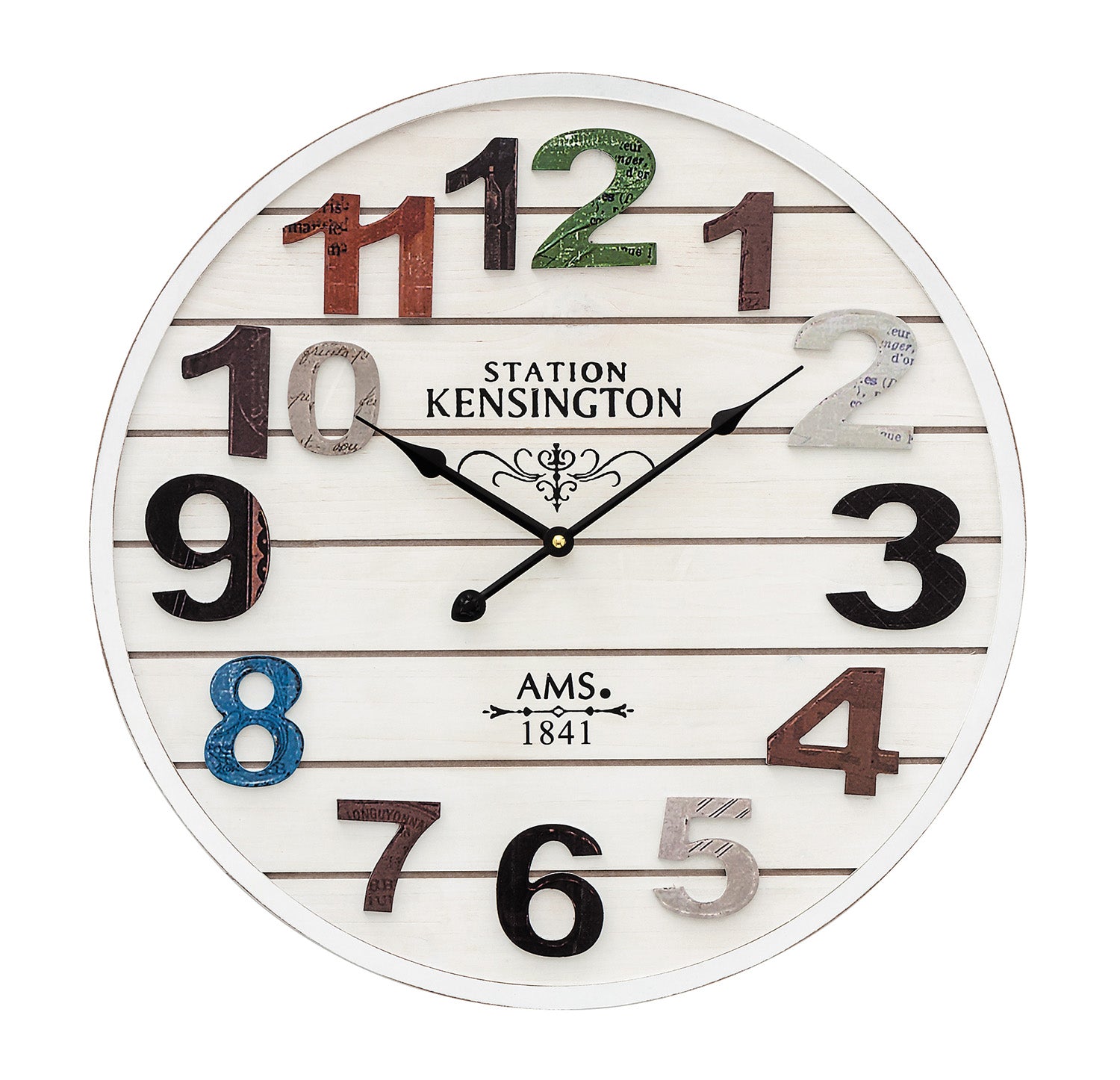 AMS W9538 Wanduhr Weiß Antik • Holzgehäuse • Aufgelegte Zahlen