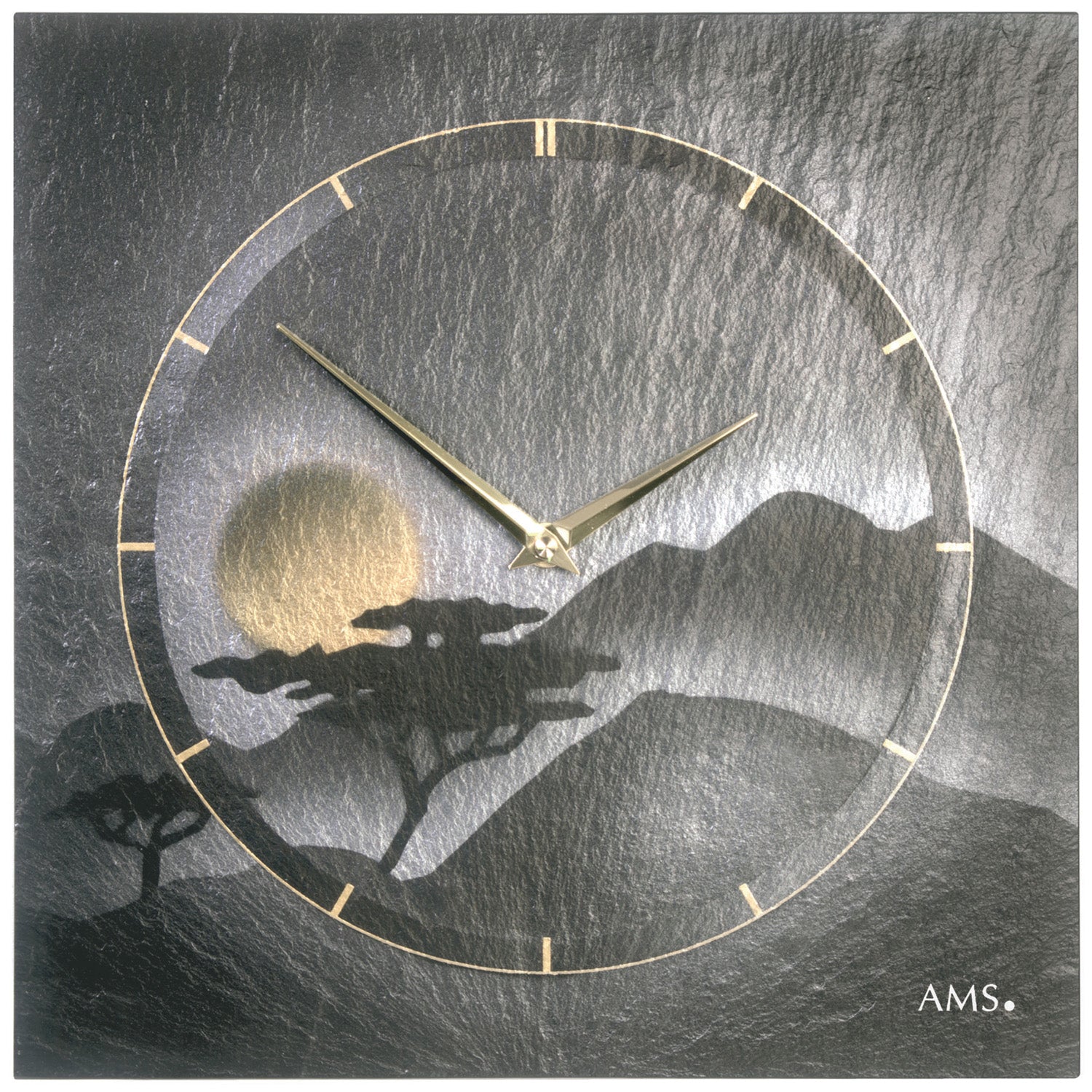 AMS W9514 Wanduhr Naturschiefer • Airbrush-Design • Quarzwerk