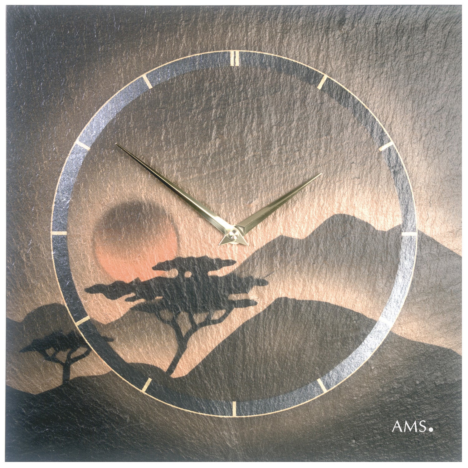 AMS W9515 Wanduhr Naturschiefer • Airbrush-Design • Quarzwerk