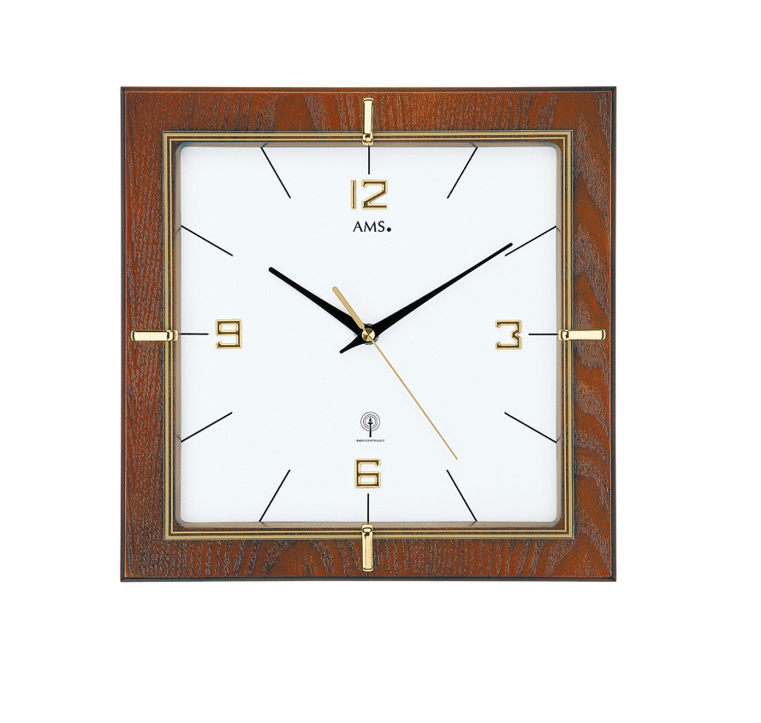 AMS W9434 Wanduhr Nussbaum • Quarzwerk • Mineralglas mit Goldaufdruck