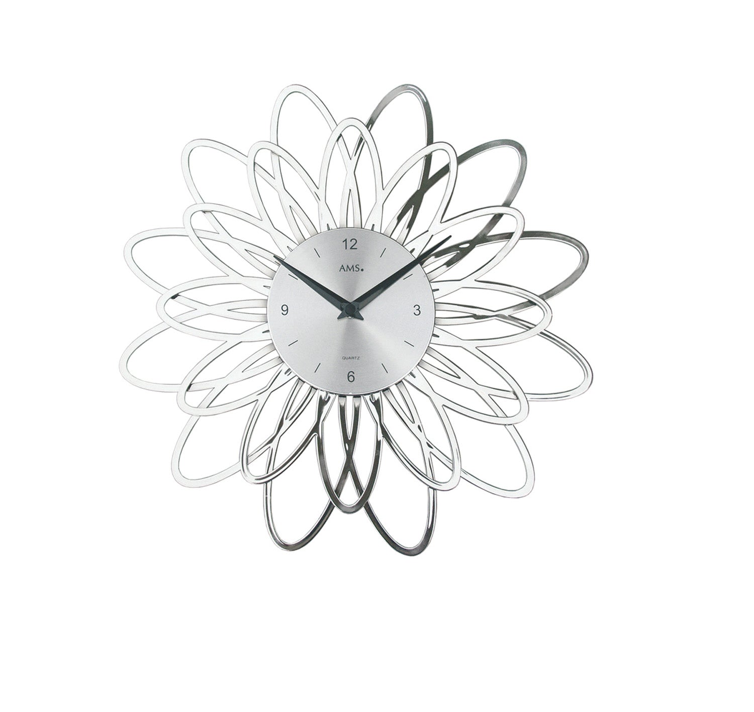 AMS W9362 Wanduhr Weiß • Florales Design • Mineralglas