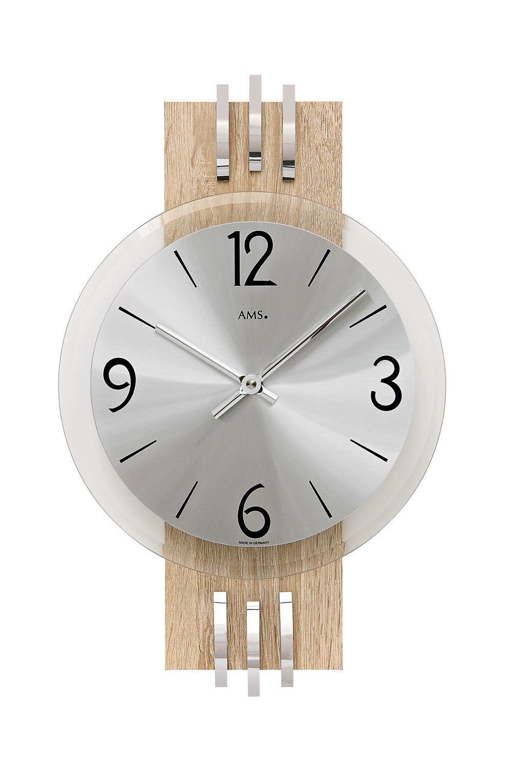 AMS W9228 Wanduhr Silber • Facettiertes Mineralglas • Aluminium-Zifferblatt