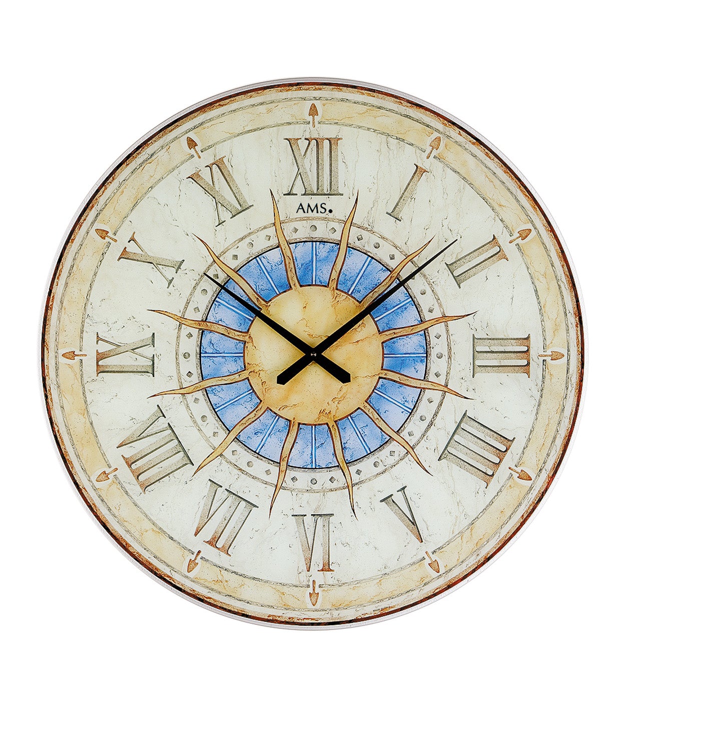 AMS W9230 Wanduhr Glas • Sonnen-Design • Gehärtetes Mineralglas
