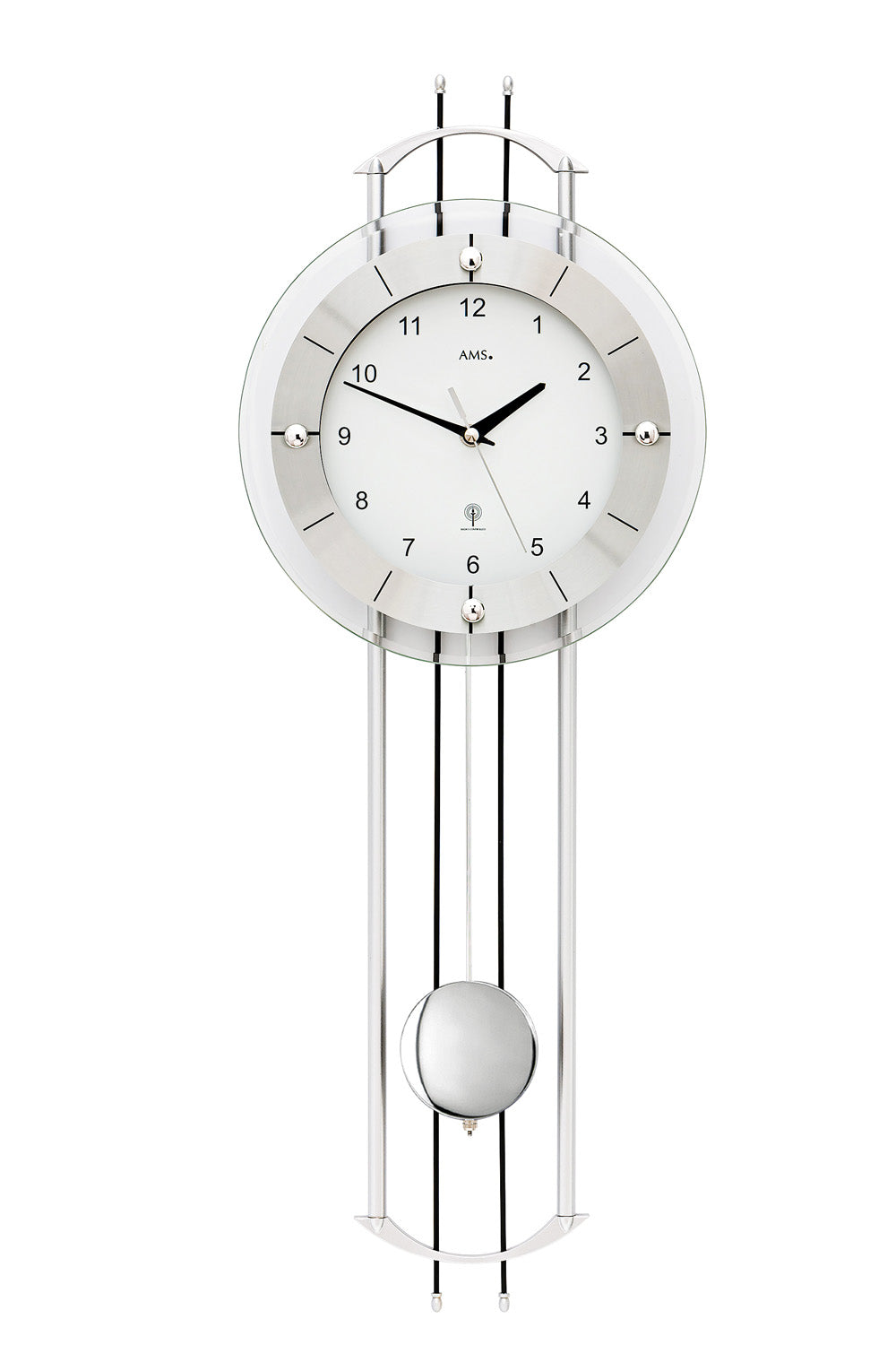 AMS F5248 Wanduhr Silber/Schwarz • Funk-Pendelwerk • Facettiertes Mineralglas