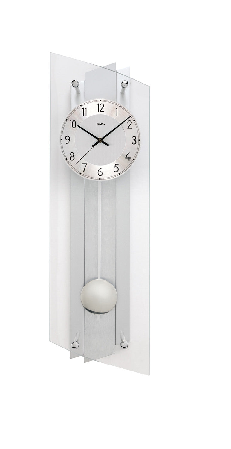 AMS F5261Q Wanduhr Silber • Quarz-Pendelwerk • Mineralglas