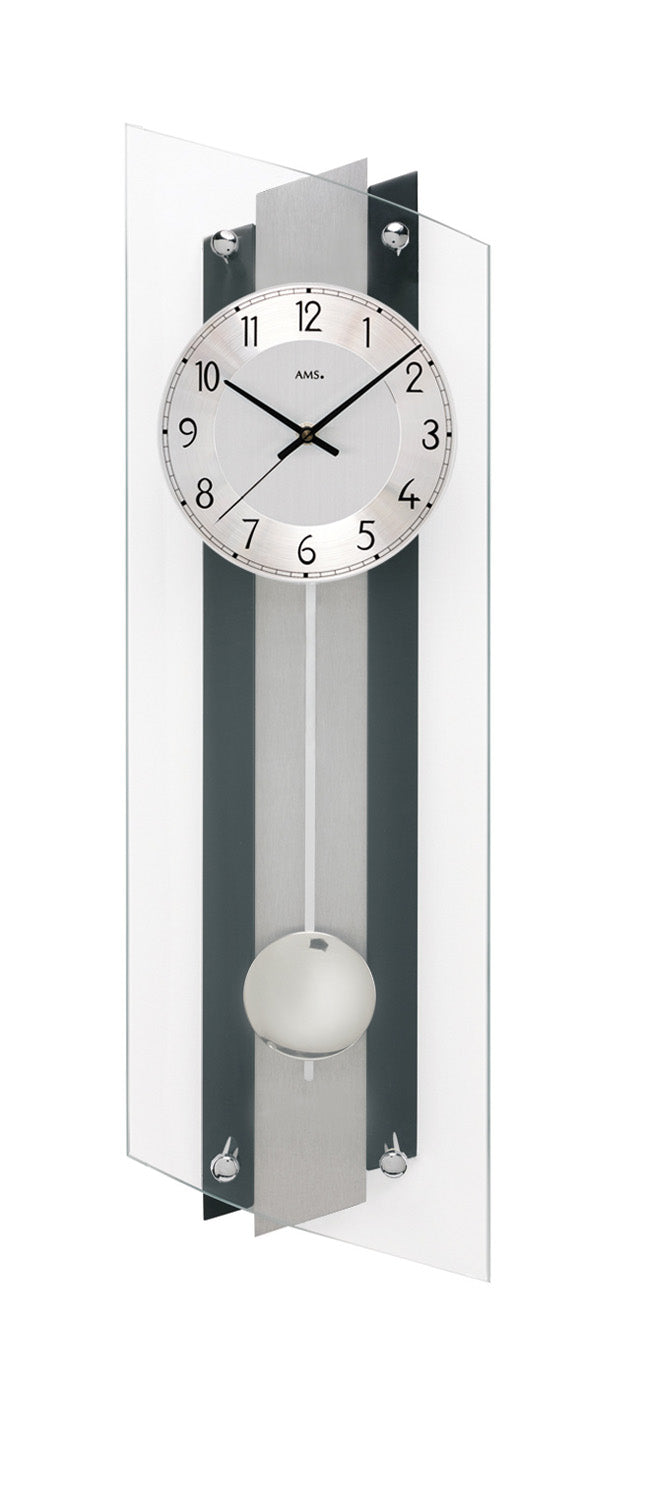 AMS F5262 Wanduhr Schwarz • Funk-Pendelwerk • Mineralglas