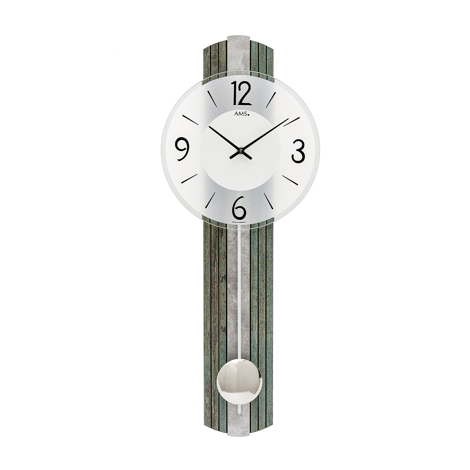 AMS W7488 Wanduhr Silberantik • Quarz-Pendelwerk • Mineralglas