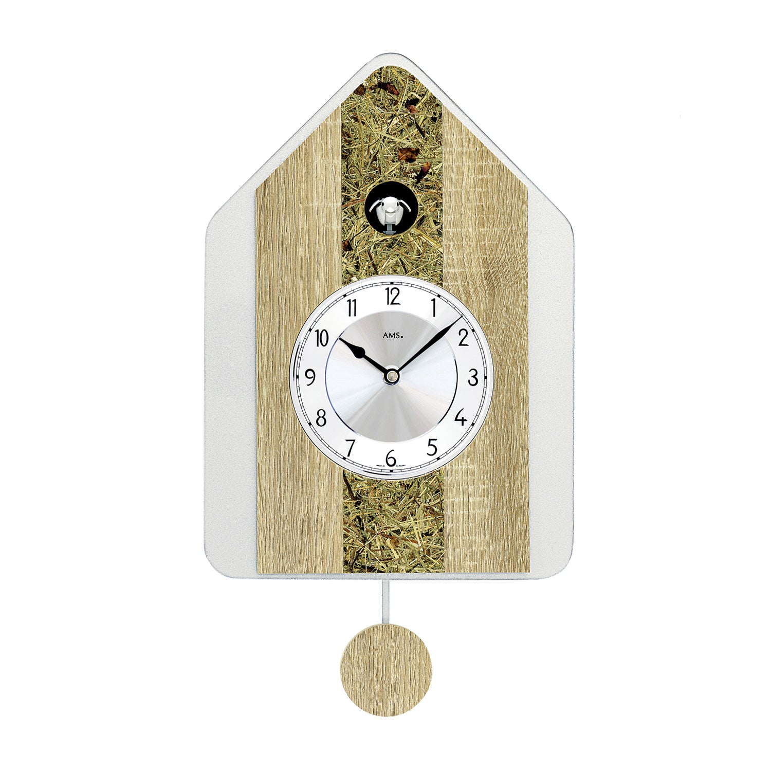 AMS W7498 Wanduhr Sonoma/Almheu • Quarz-Pendelwerk mit Kuckuck • Automatische Nachtabschaltung