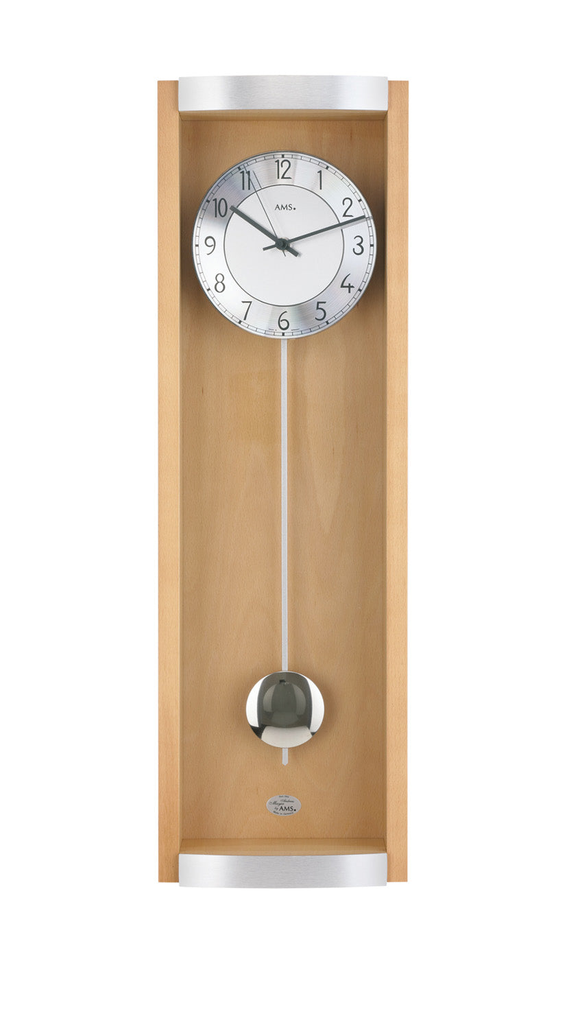 AMS F5285/18Q Wanduhr Buche • Quarz-Pendelwerk • Massivholz mit Aluminium