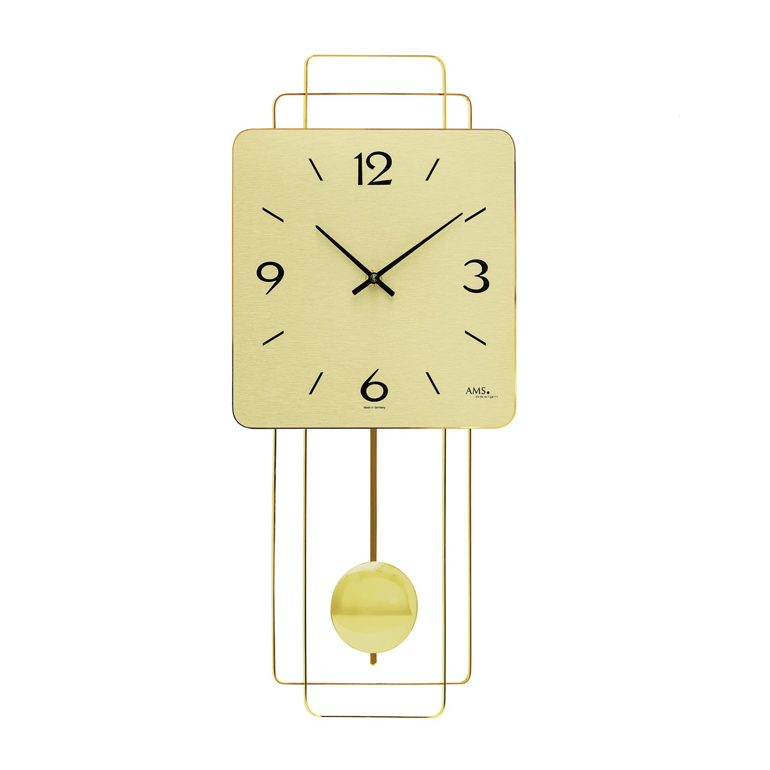 AMS W7501 Wanduhr Messing • Quarz-Pendelwerk • Holzgehäuse mit Messing-Design