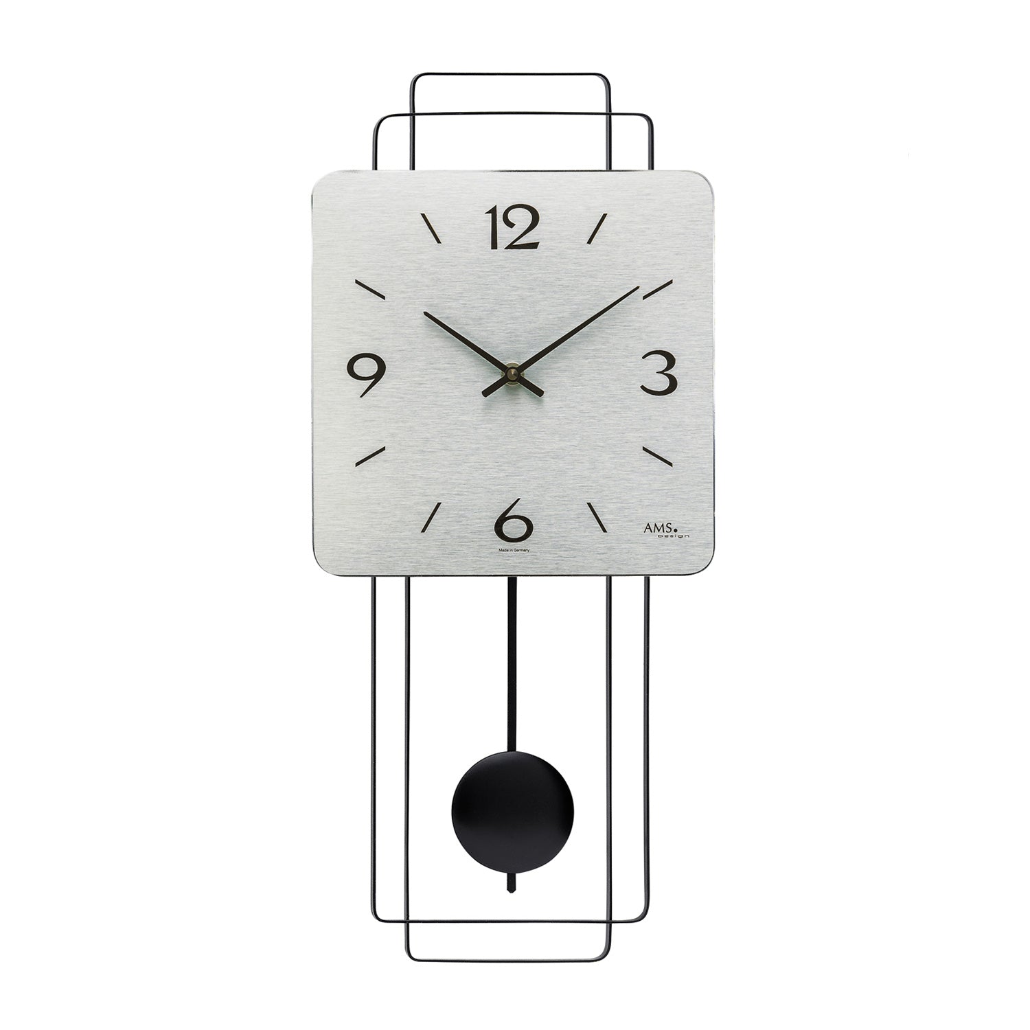 AMS W7500 Wanduhr Aluminium • Quarz-Pendelwerk • Holzgehäuse mit Metall-Design