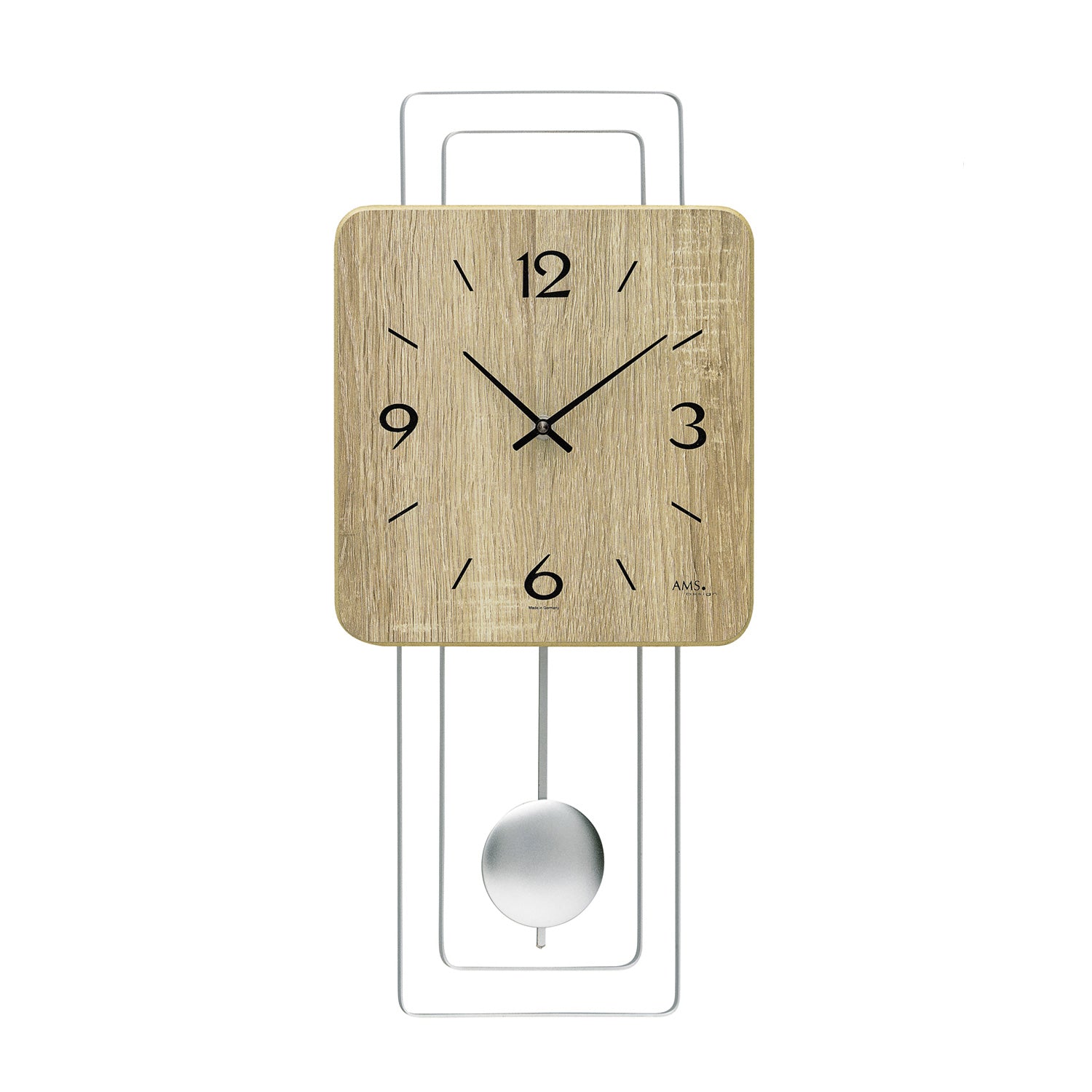 AMS W7502 Wanduhr Sonoma • Quarz-Pendelwerk • Holzgehäuse im Metall-Design