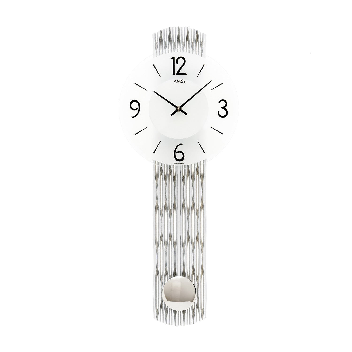 AMS W7506 Wanduhr Silber • Quarz-Pendelwerk • Feingefrästes Holzgehäuse