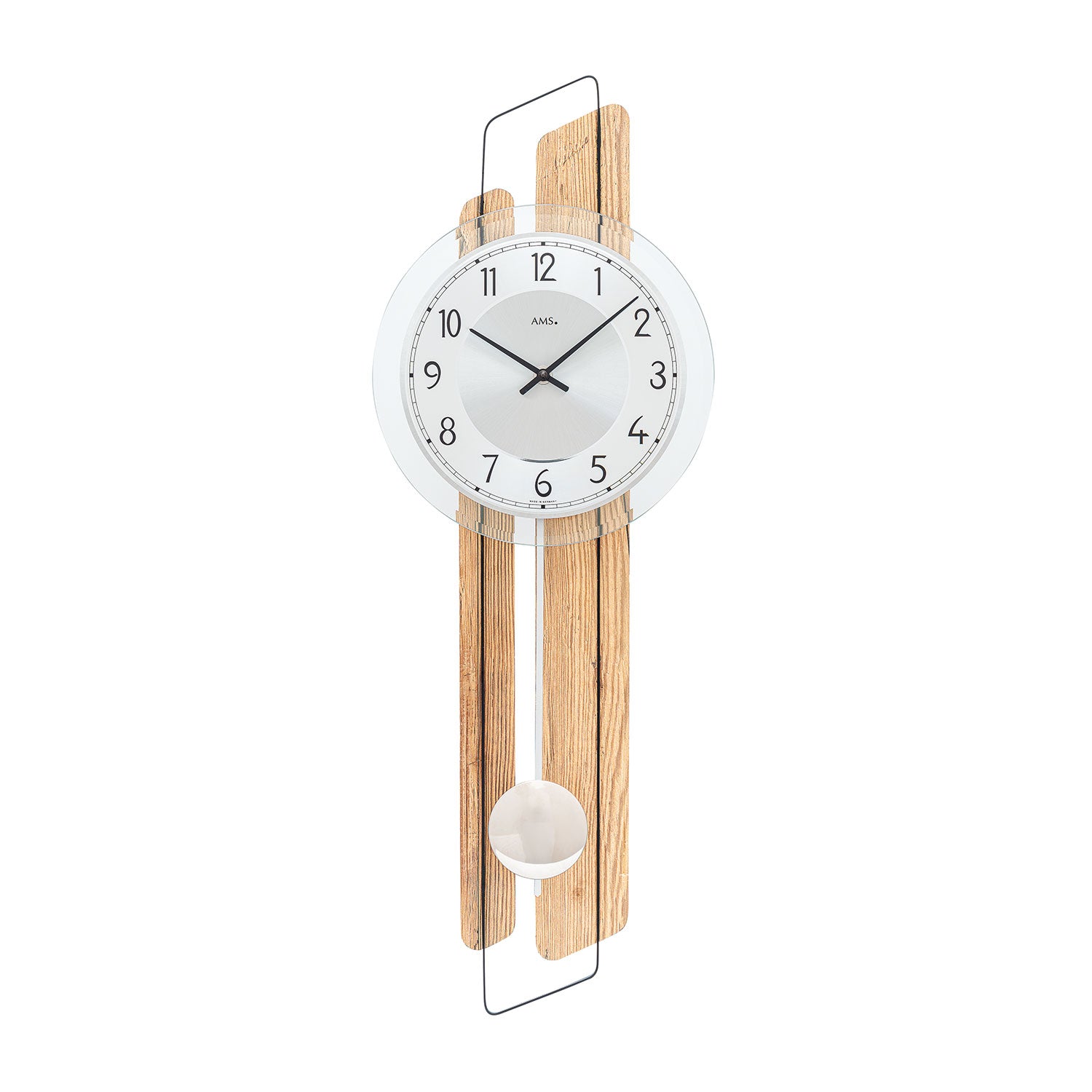 AMS W7508 Wanduhr Messing • Quarz-Pendelwerk • Facettiertes Mineralglas