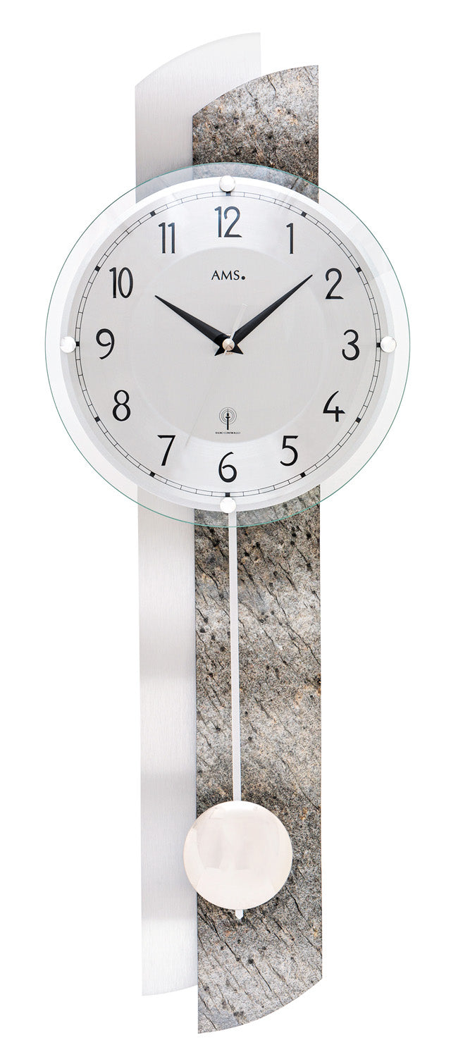 AMS F5322 Wanduhr Silber Antik • Funk-Pendelwerk • Gewölbtes Mineralglas
