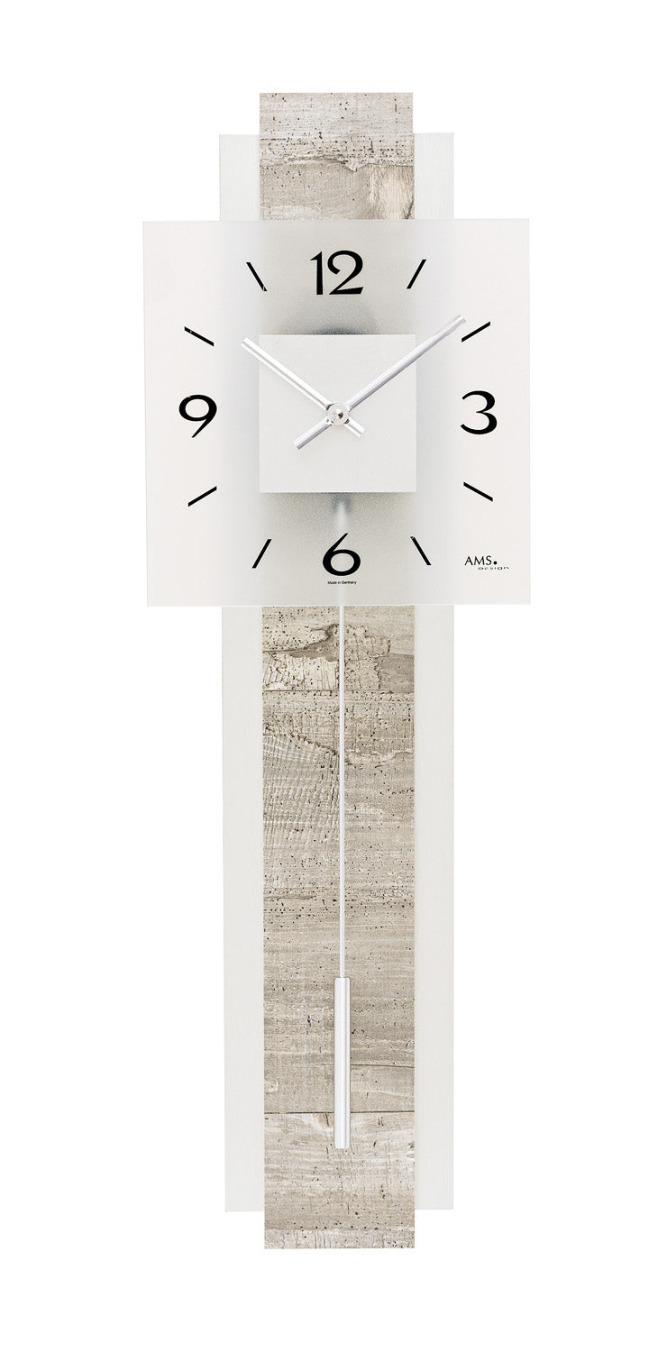 AMS W7471 Wanduhr Alu/Betonstruktur • Quarz-Pendelwerk • Satiniertes Glas