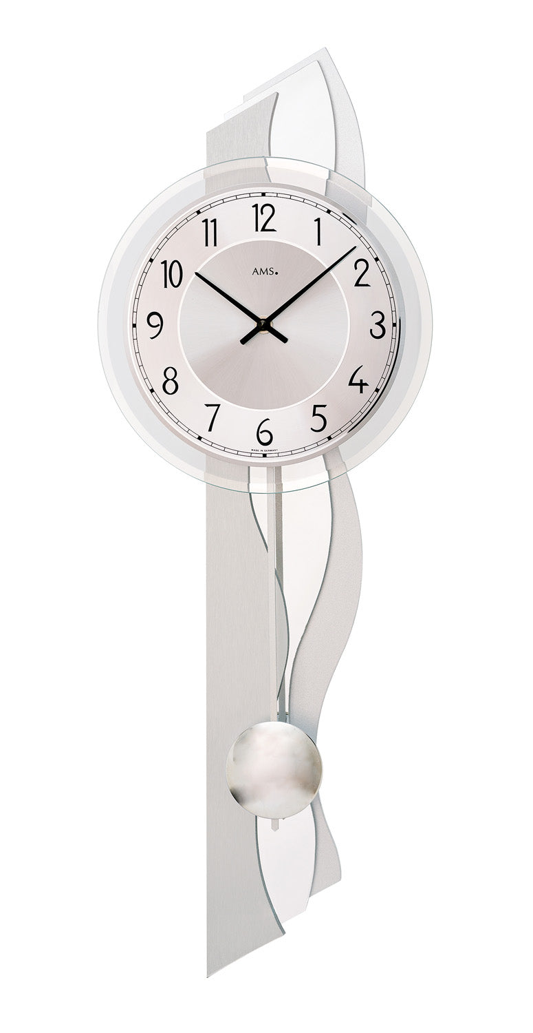 AMS W7476 Wanduhr Aluminium • Quarz-Pendelwerk • Facettiertes Mineralglas
