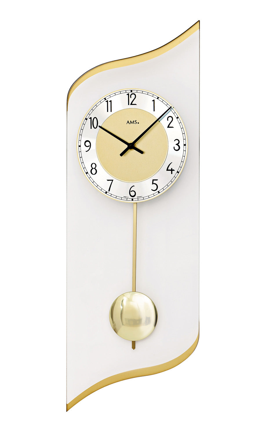 AMS Quarz-Pendeluhr W7437 Wanduhr Messing • Quarz-Pendelwerk • Mineralglas