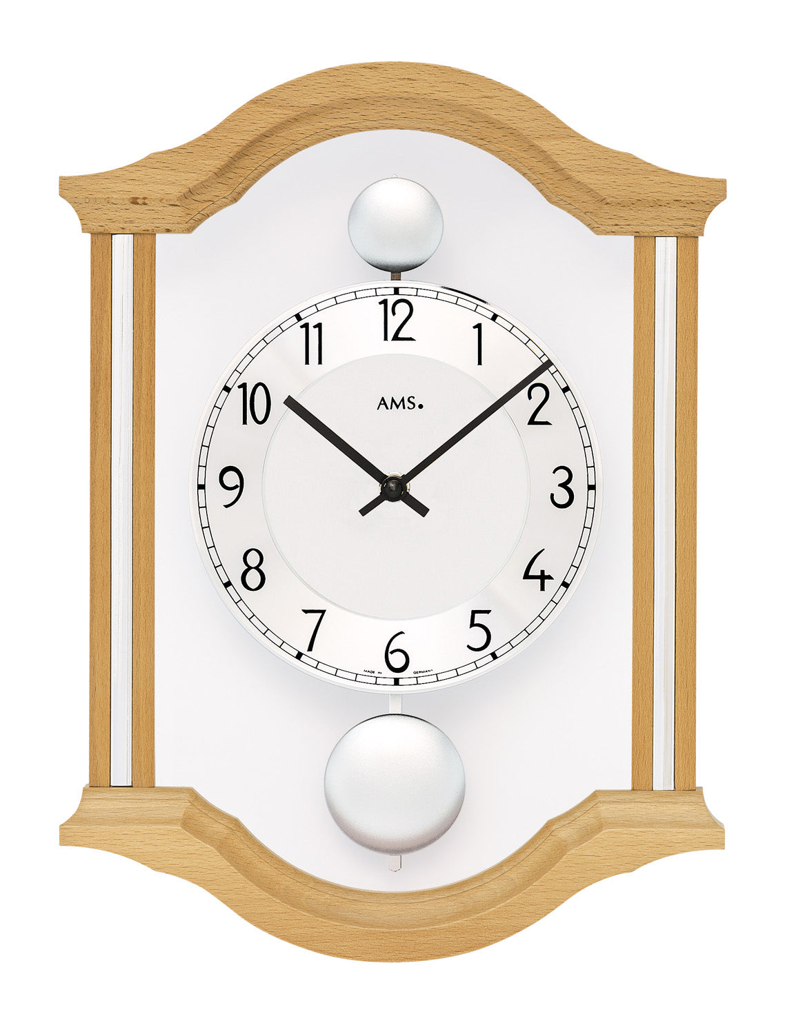 AMS Doppelpendeluhr W7447/18 Wanduhr Buche • Quarz-Pendelwerk • Massivholzgehäuse