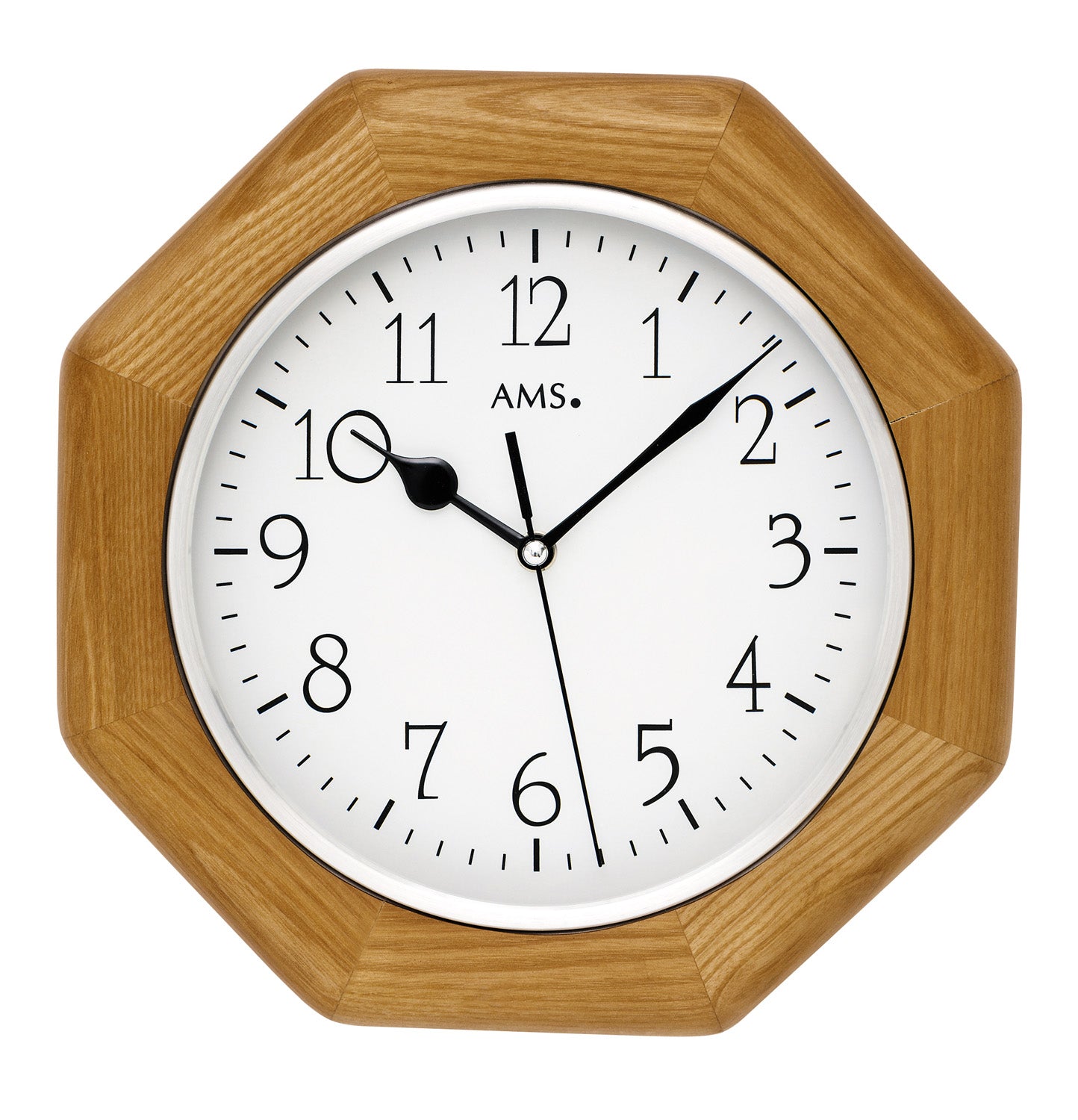 AMS F5512Q Wanduhr Eiche • Massivholzgehäuse • Mineralglas