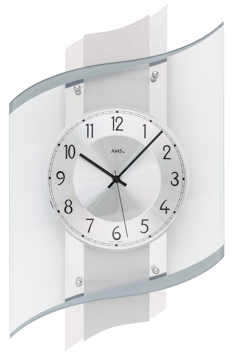 AMS F5516Q Wanduhr Naturholz • Facettiertes Mineralglas • Aluminium-Zifferblatt