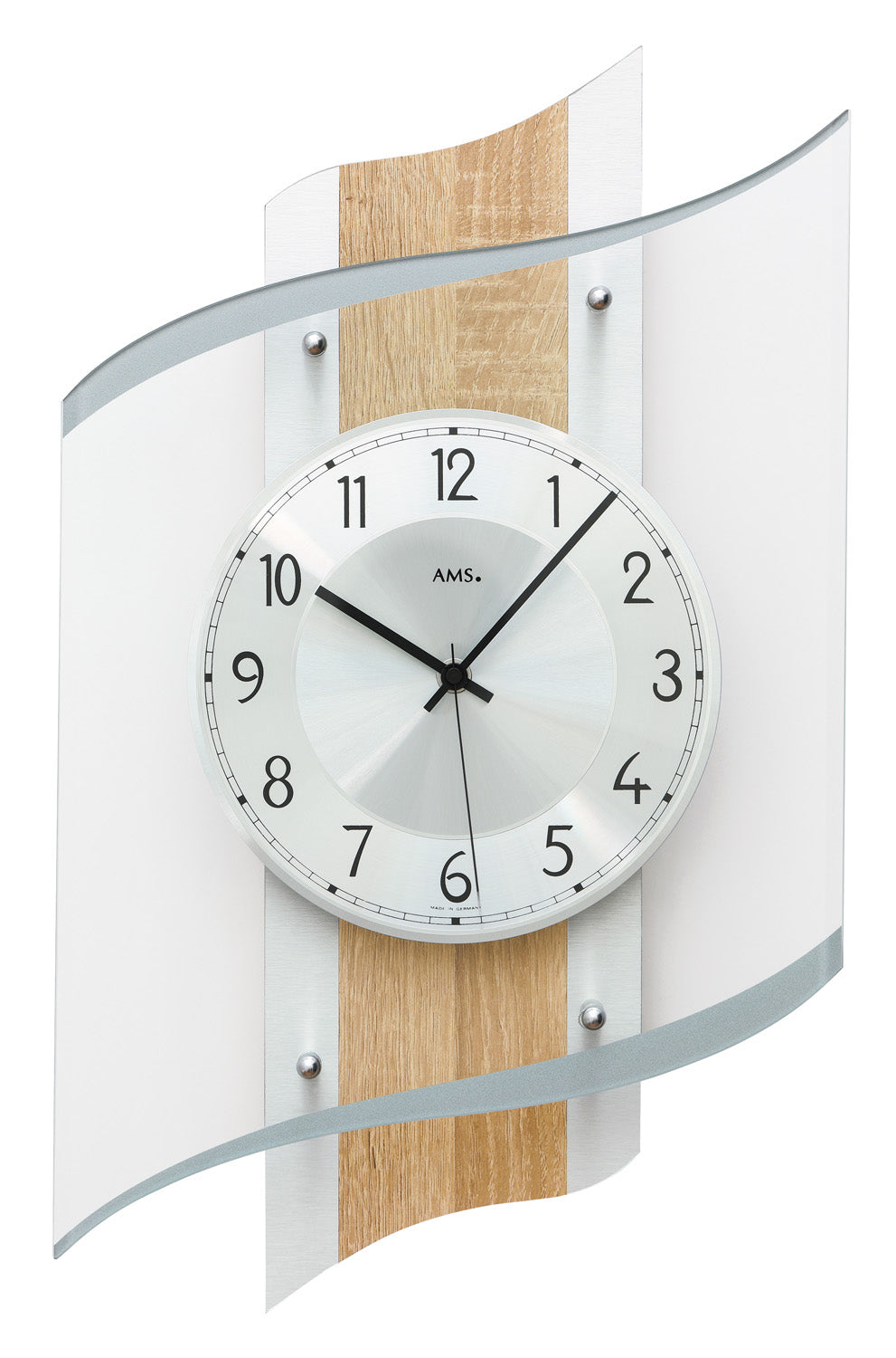 AMS F5520Q Wanduhr Sonoma/Aluminium • Facettiertes Mineralglas • Quarzwerk
