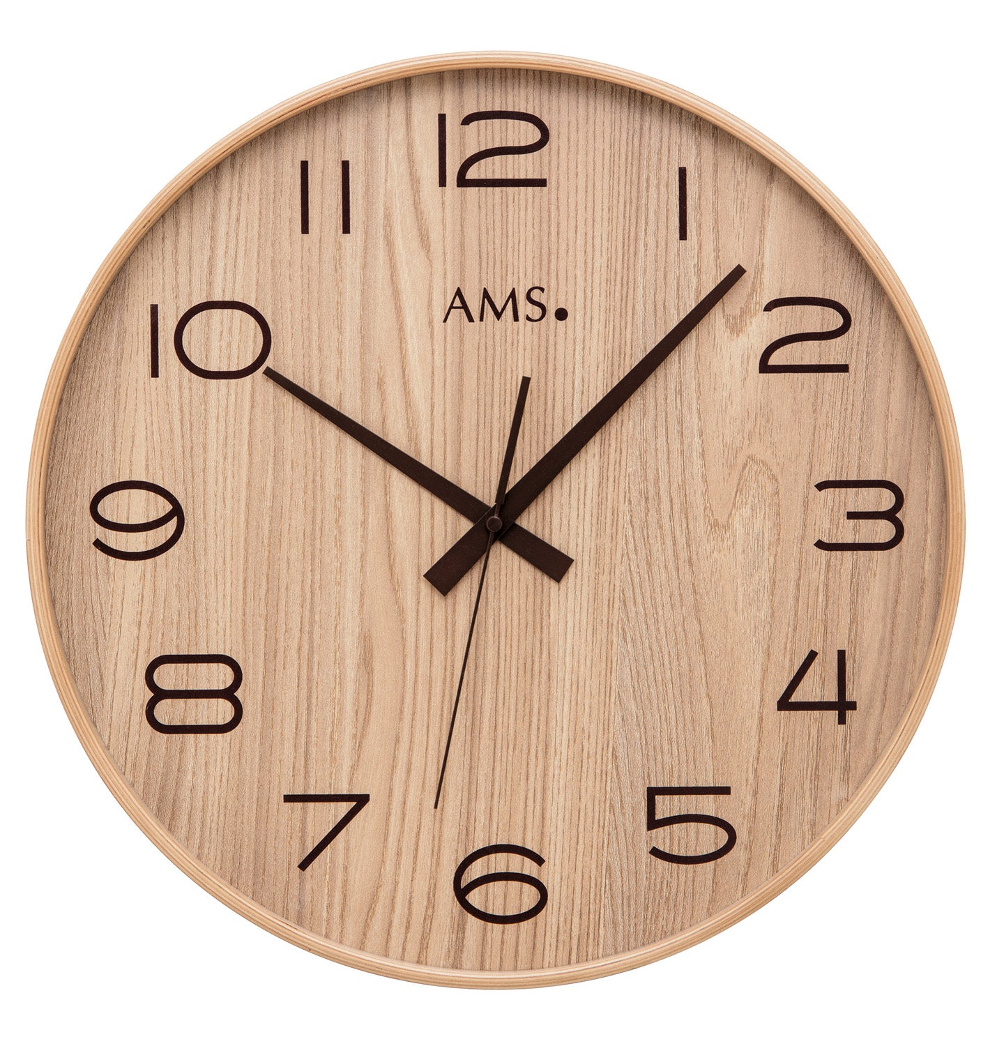 AMS F5522 Wanduhr Natur • Funkwerk • Holzgehäuse mit Mineralglas
