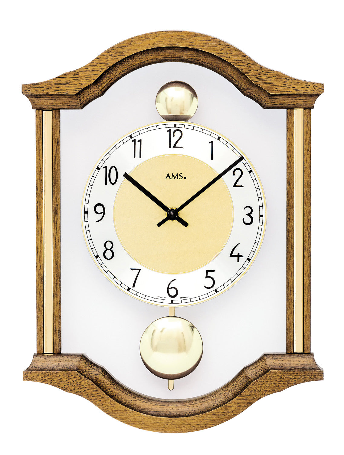 AMS Doppelpendeluhr W7447/4 Wanduhr Erle • Quarz-Pendelwerk • Massivholzgehäuse Eiche