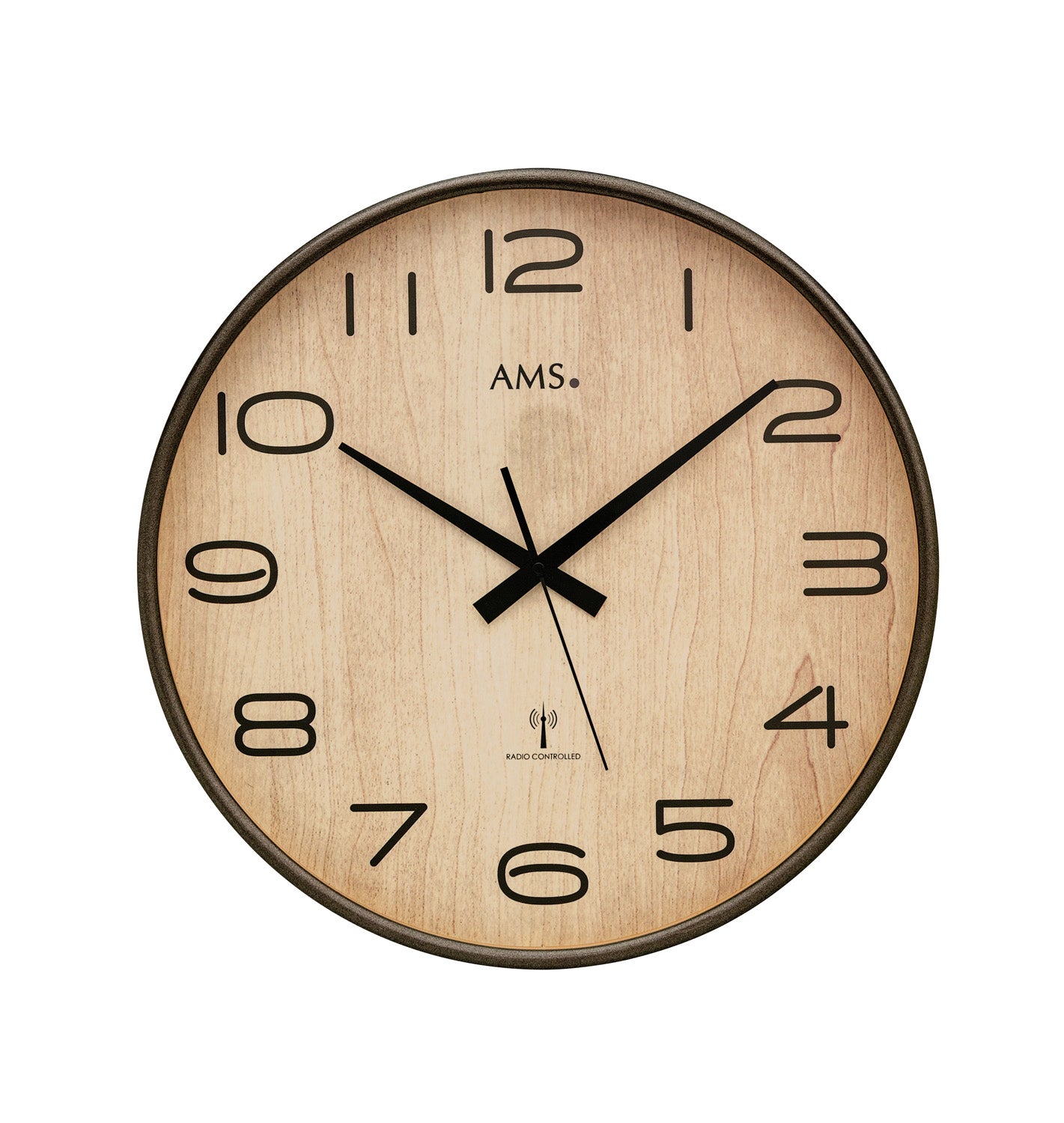 AMS F5523 Wanduhr Anthrazit • Funkwerk • Holzgehäuse mit Mineralglas