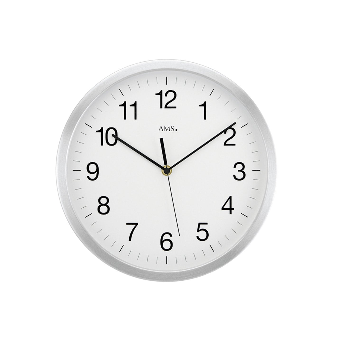 AMS F5524 Wanduhr Silber • Funkwerk • Gebürstetes Aluminium