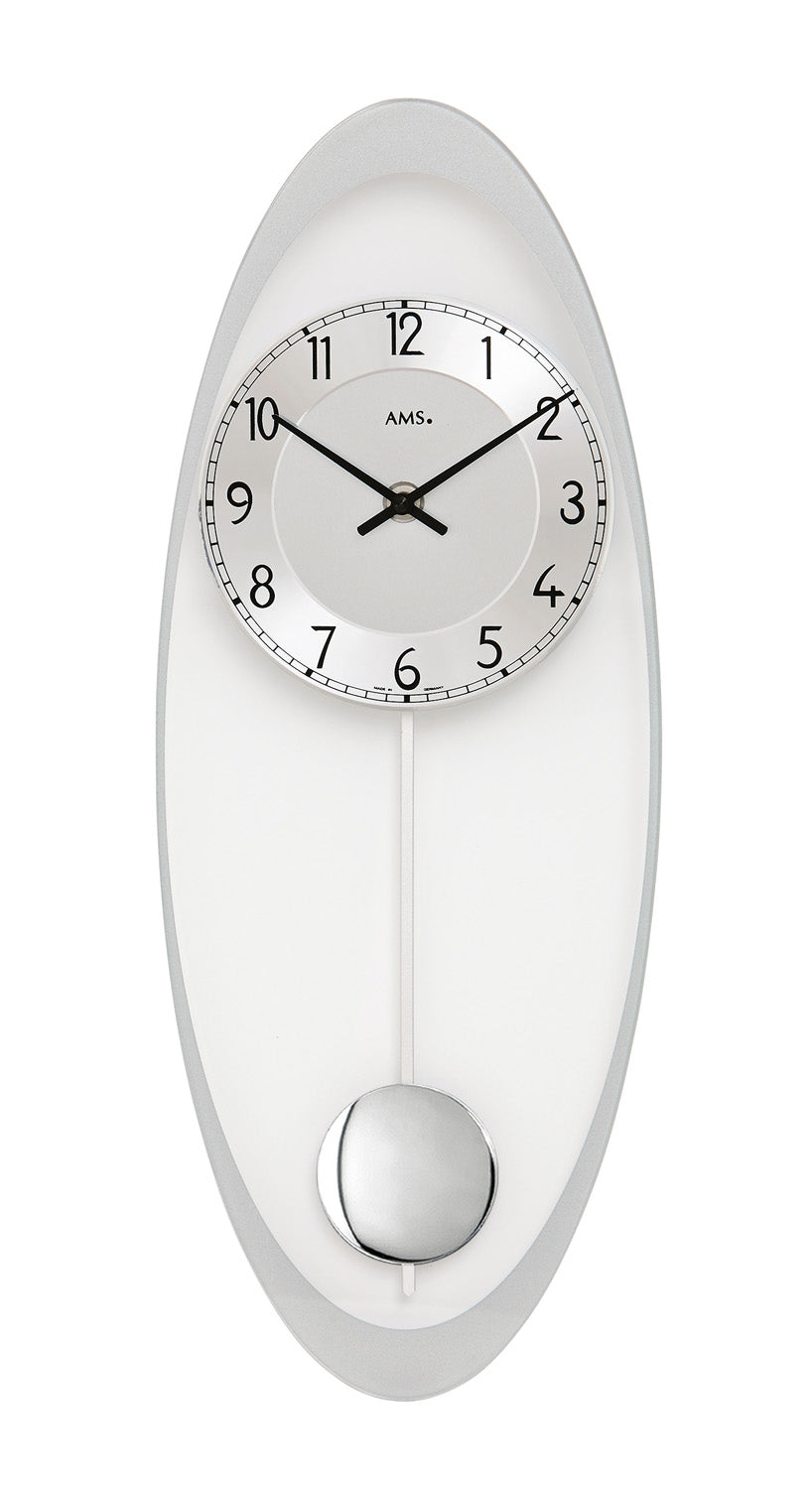 AMS W7416 Wanduhr Silber • Quarz-Pendelwerk • Mineralglas