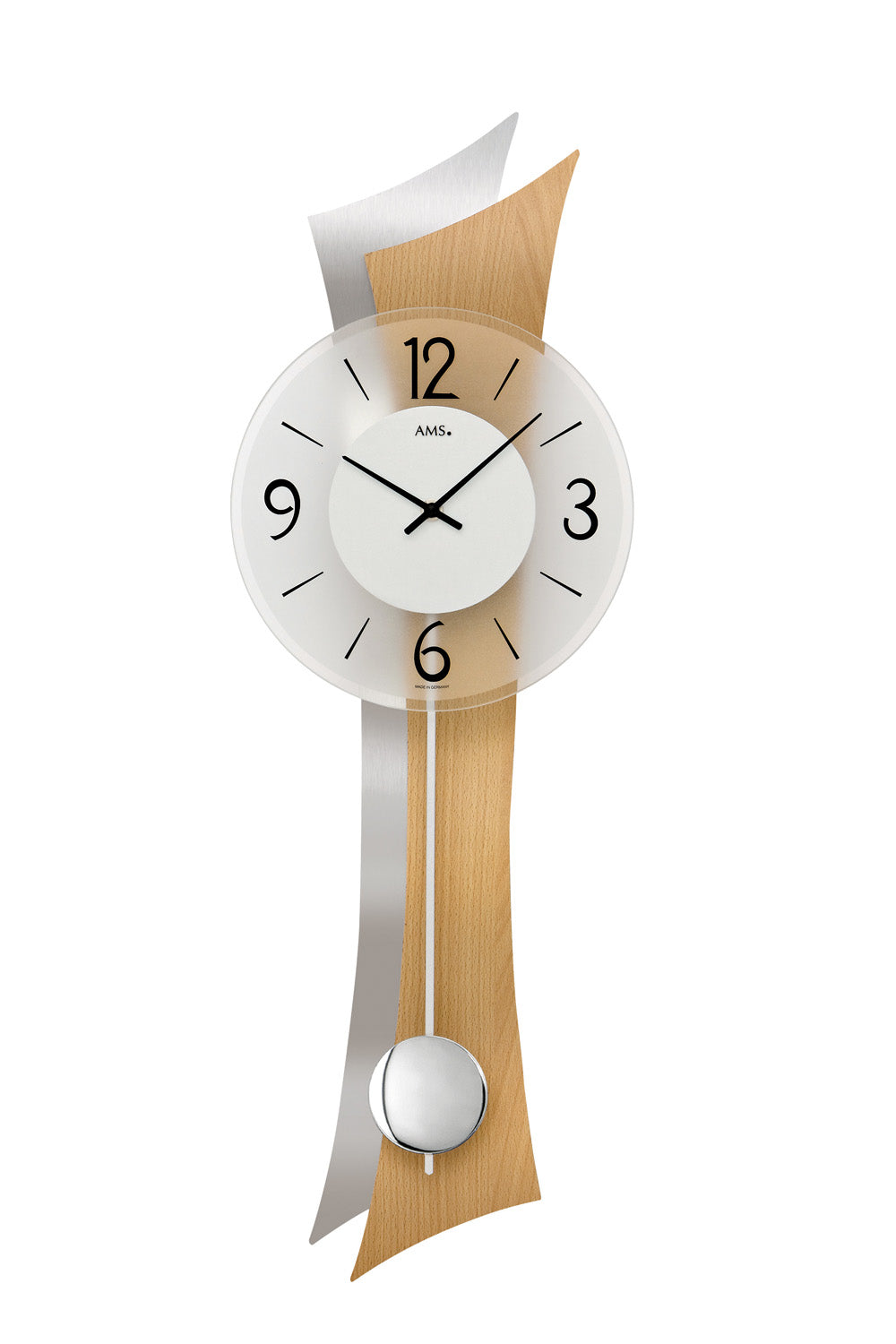 AMS W7425 Wanduhr Buche • Quarz-Pendelwerk • Mineralglas