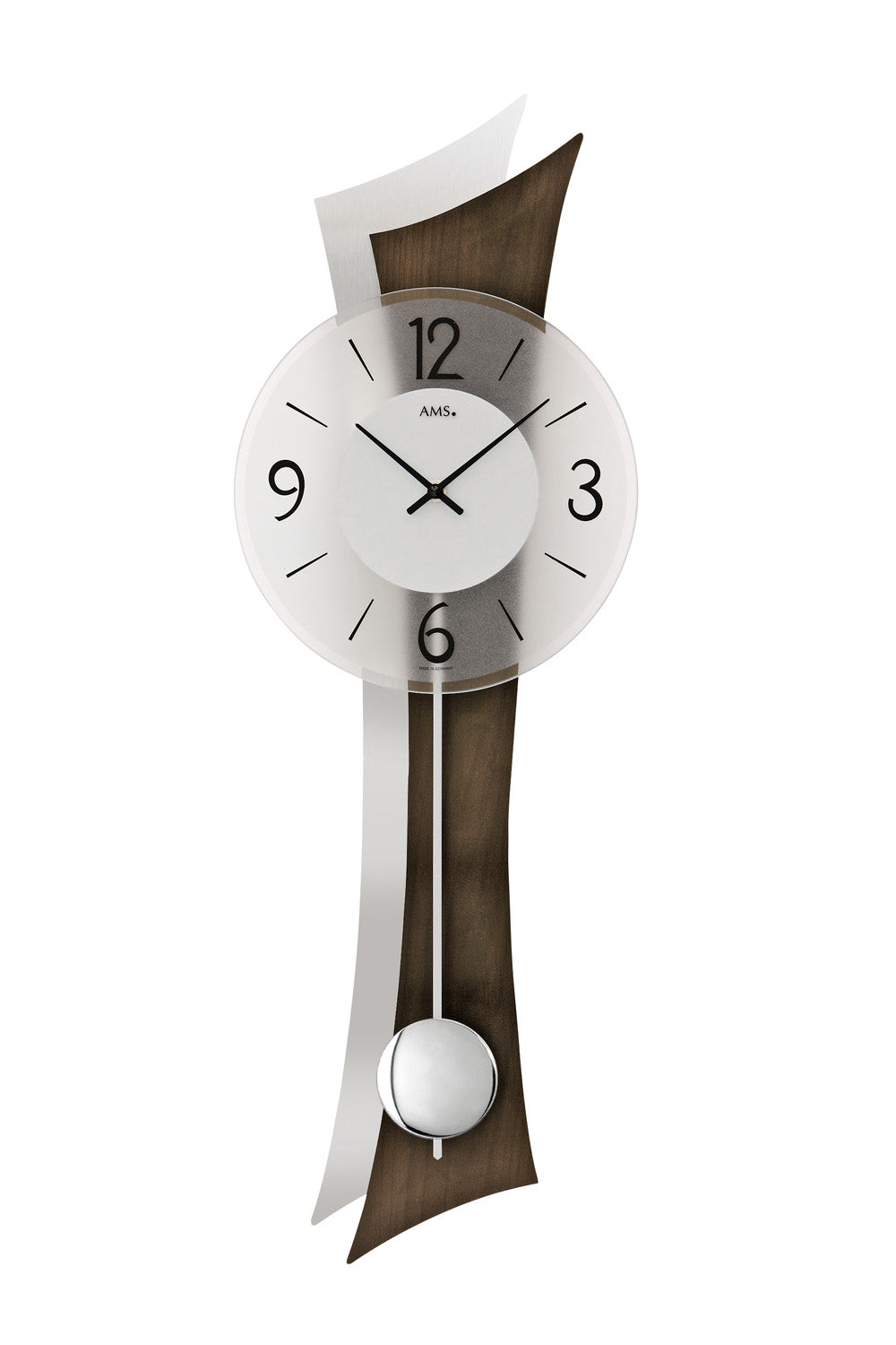 AMS W7425/1 Wanduhr Nussbaum • Quarz-Pendelwerk • Mineralglas