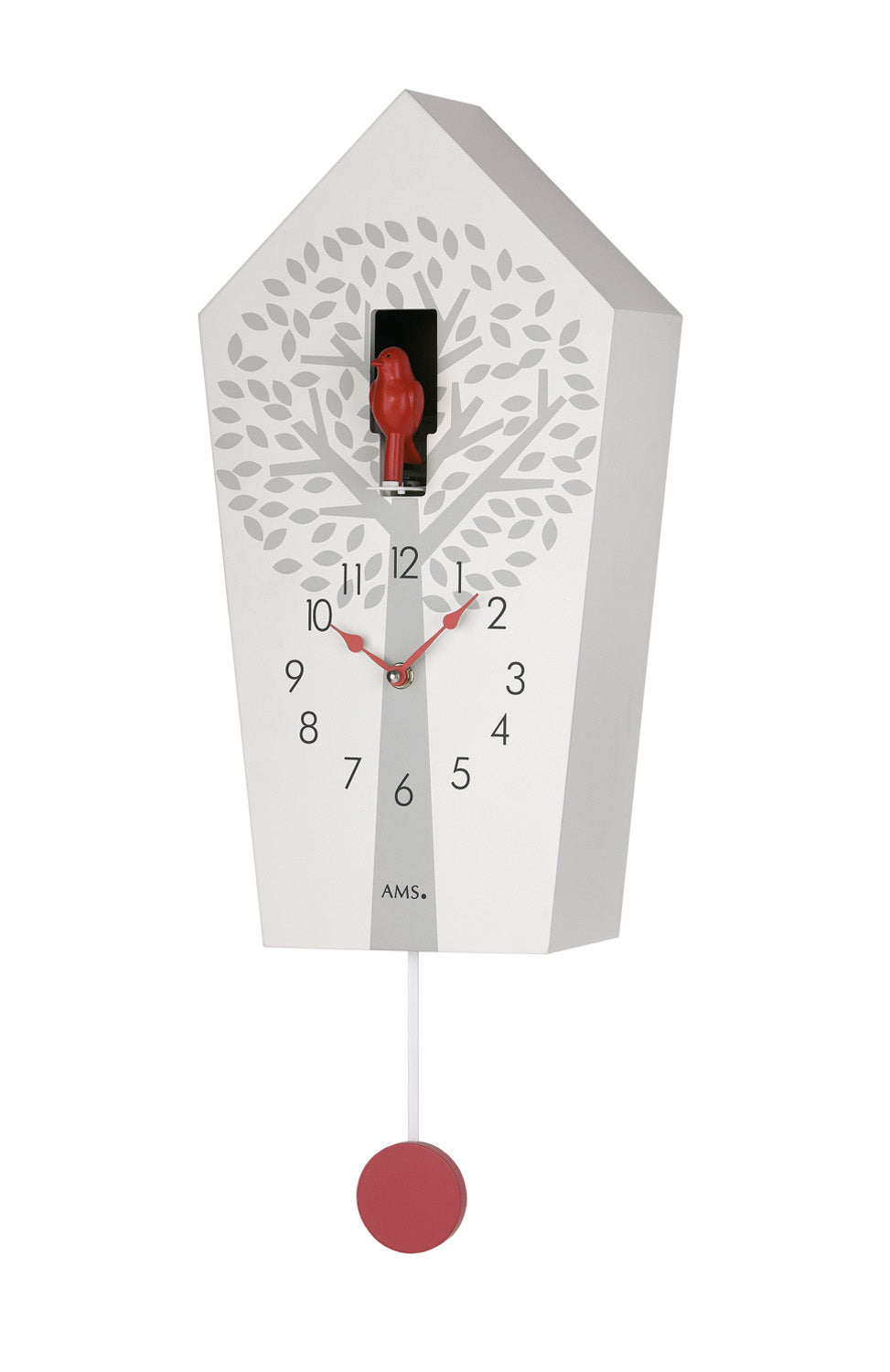 AMS W7286 Wanduhr Weiß • Kuckucksruf zur vollen Stunde • Automatische Nachtabschaltung