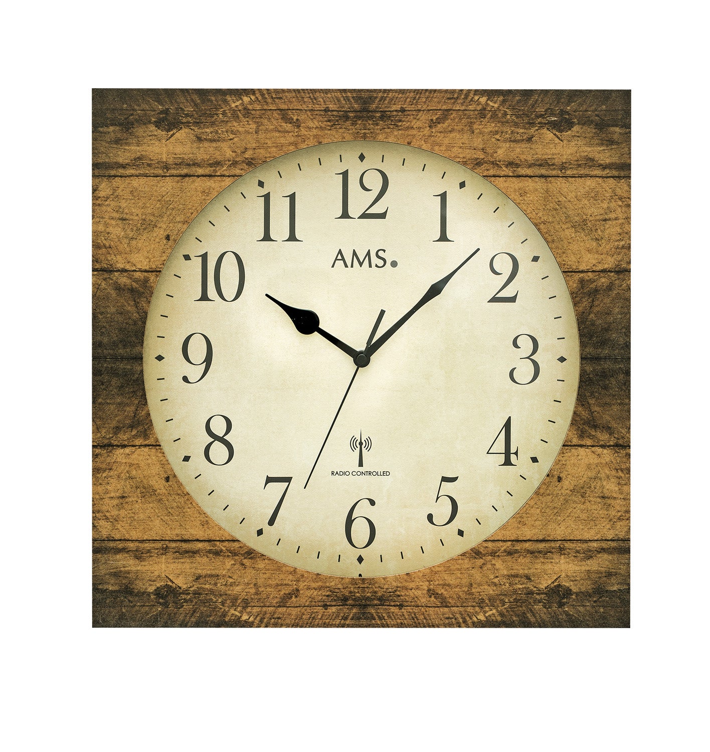 AMS F5550 Wanduhr Holzstruktur Braun • Funkwerk • Mineralglas