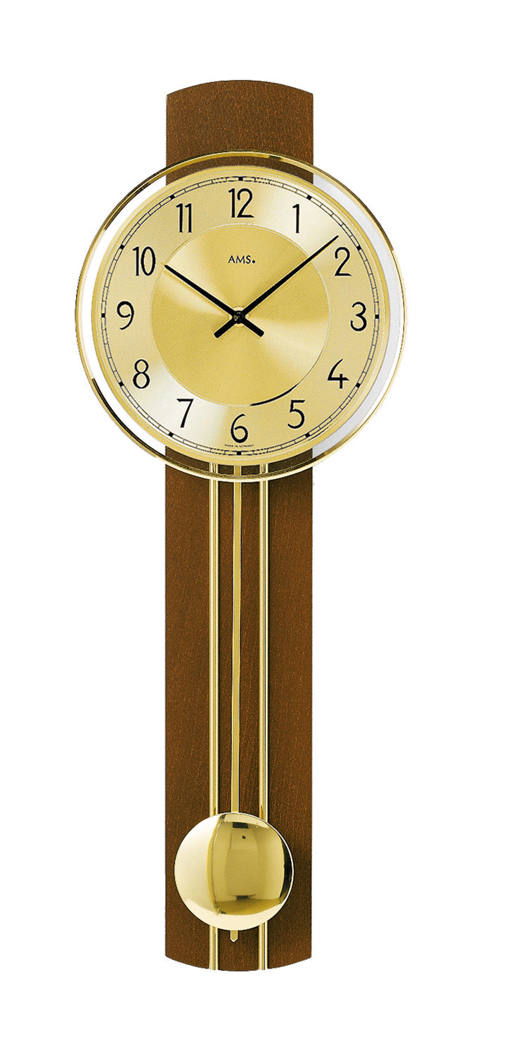 AMS W7115/1 Wanduhr Nussbaum • Quarz-Pendelwerk • Massivholzgehäuse
