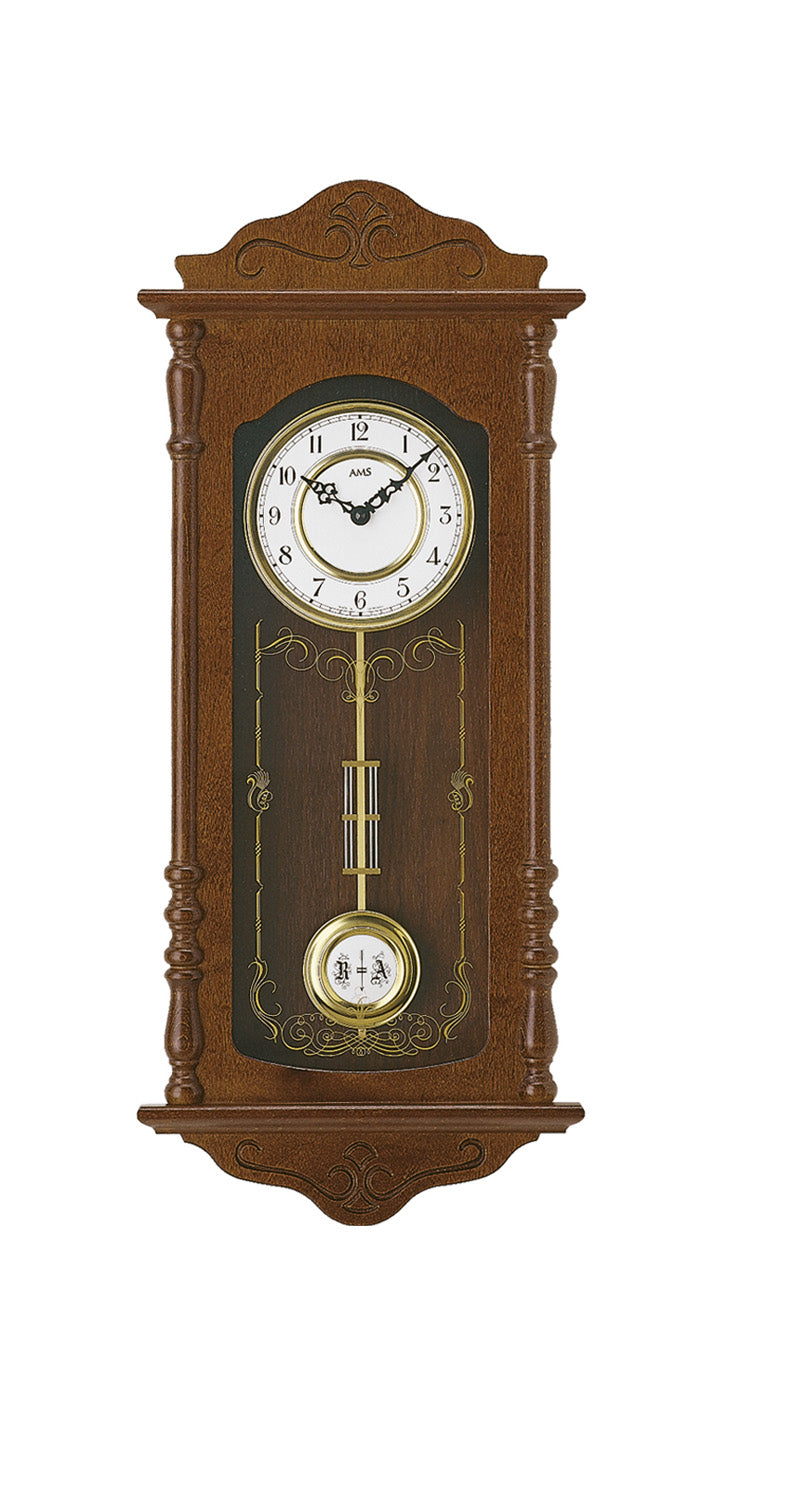 AMS W7013/1 Wanduhr Nussbaum • Westminster/Bim-Bam Schlagwerk • Quarz-Pendelwerk