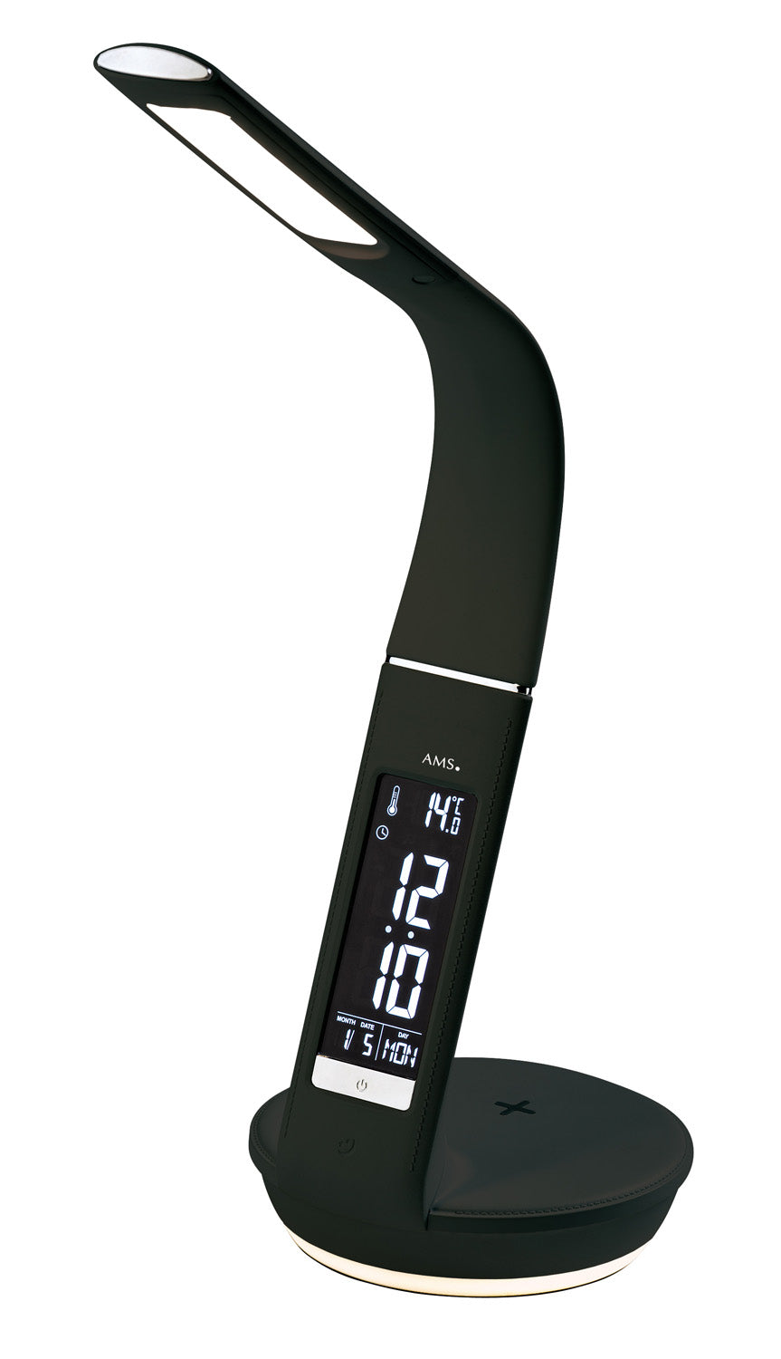 AMS Lichtwecker T1305 Wecker Schwarz • Digitales Quarzwerk • Nachtlicht & Smartphone-Ladefunktion