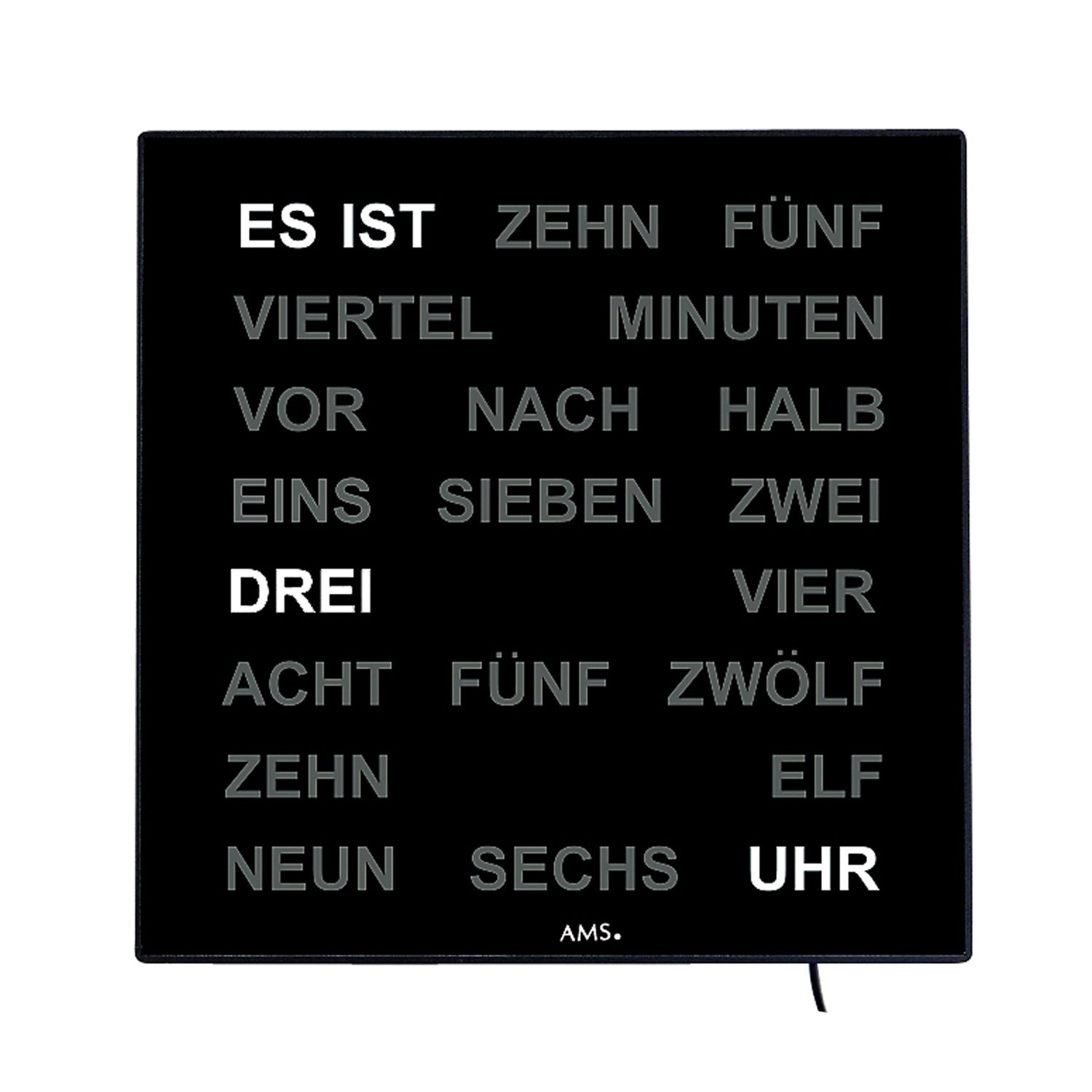 AMS T1235E Wanduhr Weiß • Wortuhr mit LED-Ziffern • Netzbetrieb