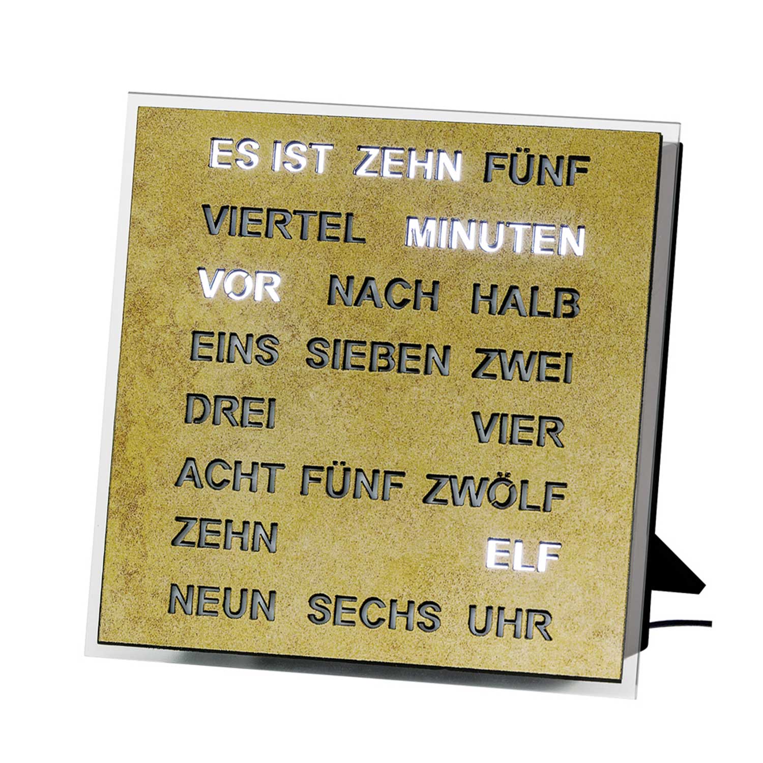 AMS T1238 Wanduhr Messingantik • Wortuhr mit LED-Anzeige • Netzbetrieb 220V
