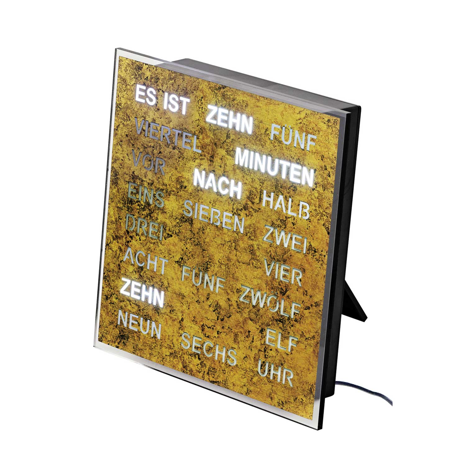 AMS T1240 Wanduhr Goldbraun • Wortuhr mit LED-Anzeige • Netzbetrieb 220V