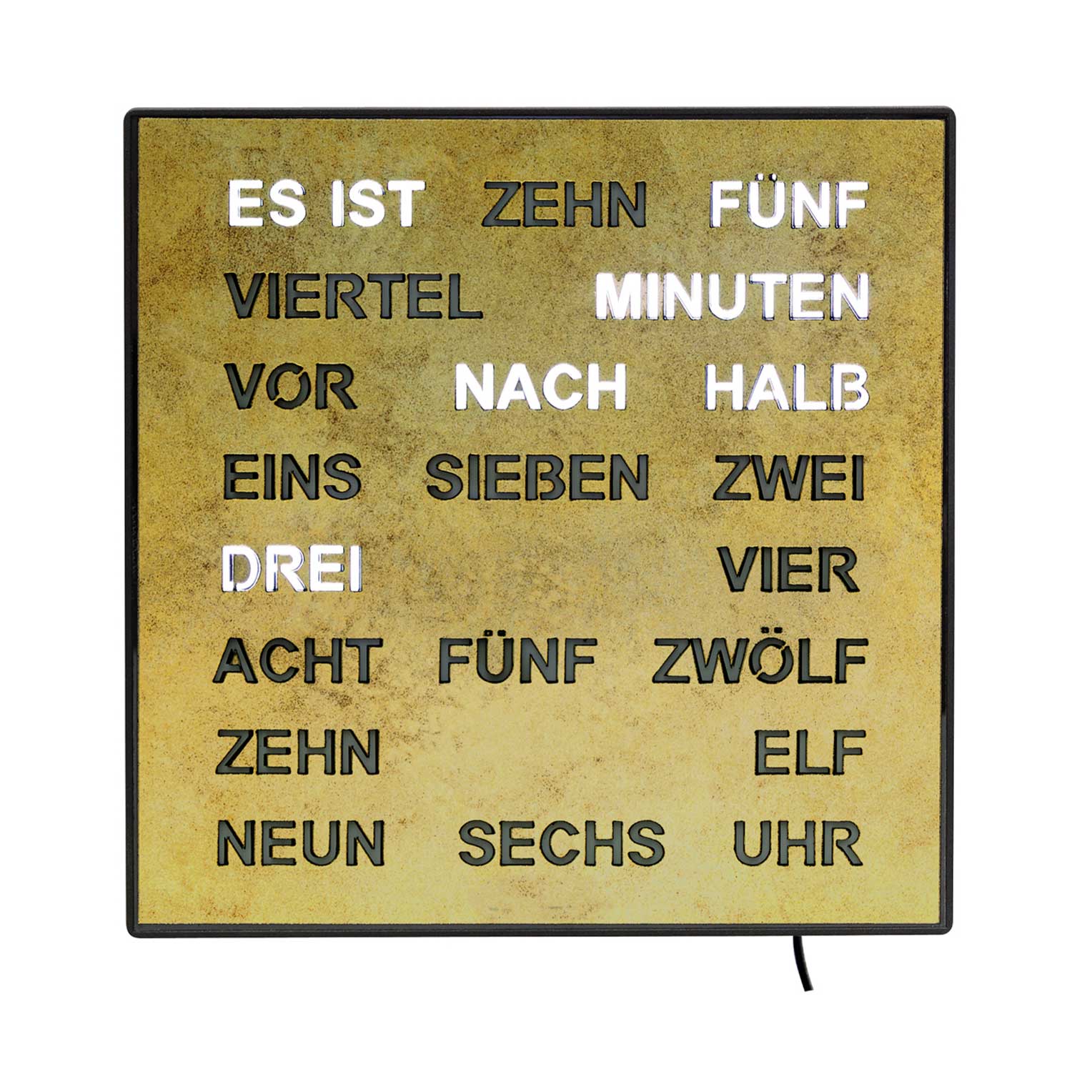 AMS T1241 Tisch- und Wanduhr Messing Antik • Wortuhr mit LED-Anzeige • Netzbetrieb 220V