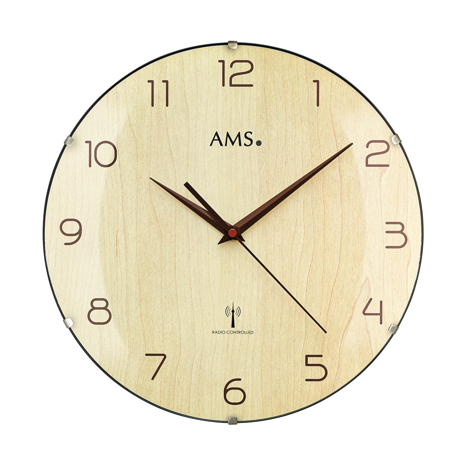 AMS Funk-Wanduhr F5557 Wanduhr Nussbaum • Funkwerk • Gewölbtes Glas