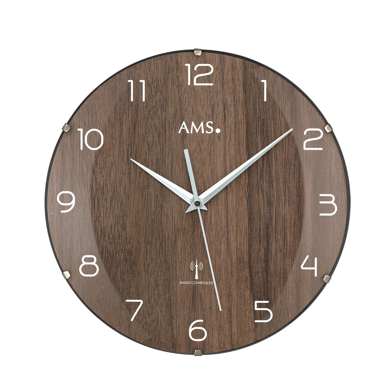 AMS Funk-Wanduhr F5558 Wanduhr Nussbaum • Funkwerk • Gewölbtes Glas