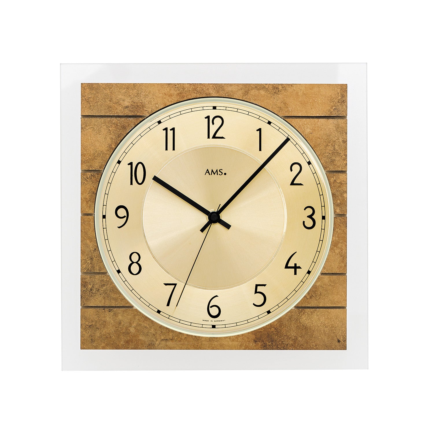 AMS F5563 Wanduhr Antikmessing • Funkwerk • Holz auf Mineralglas